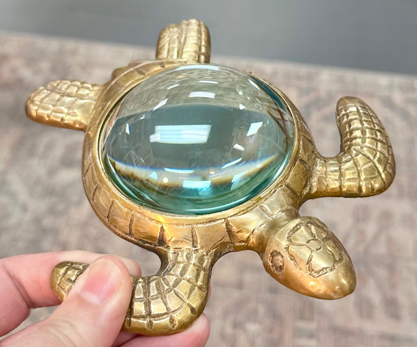 Vintage brass and glass turtle magnifying paper weight
