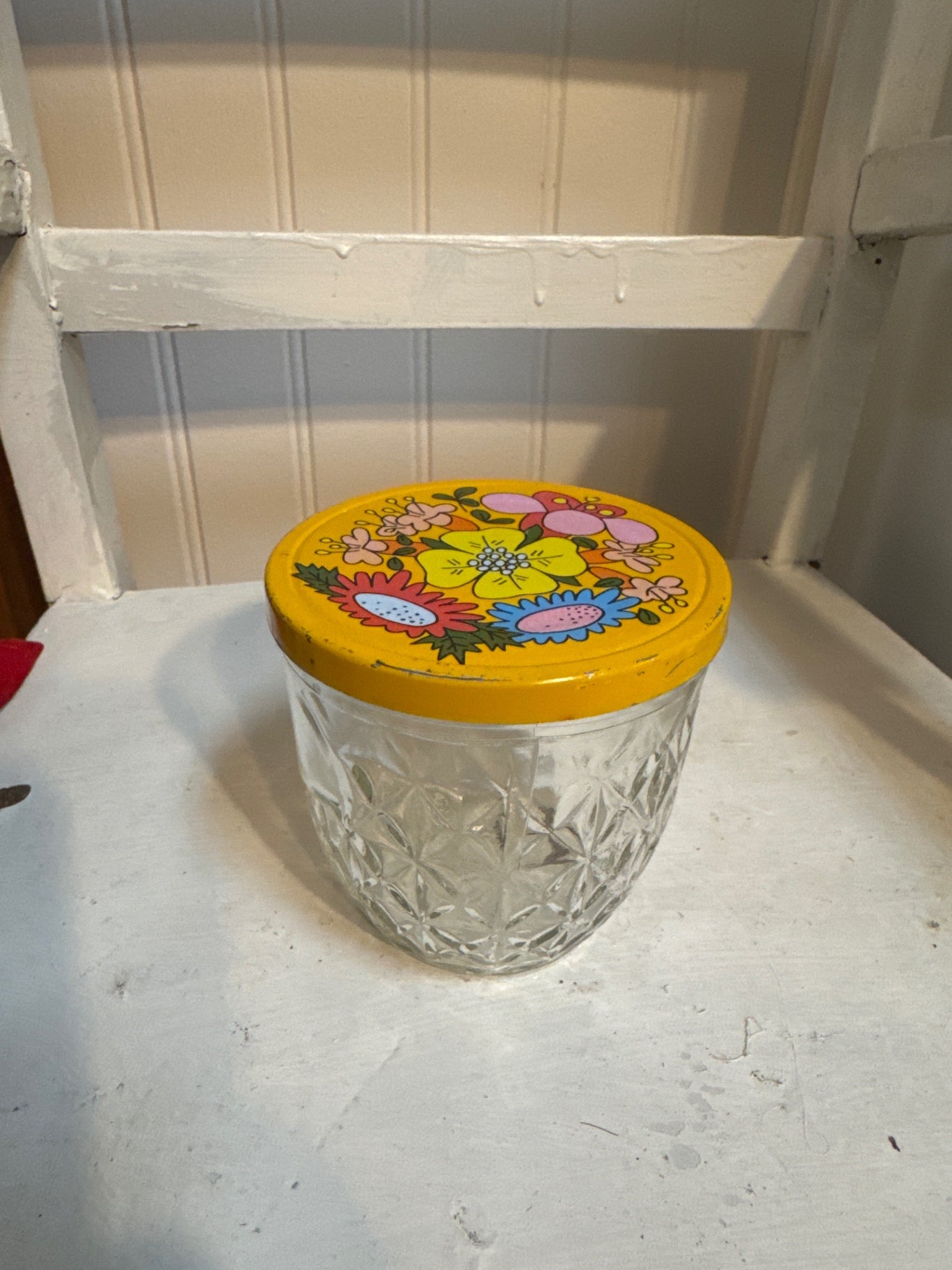 Vintage jam jar with yellow lid