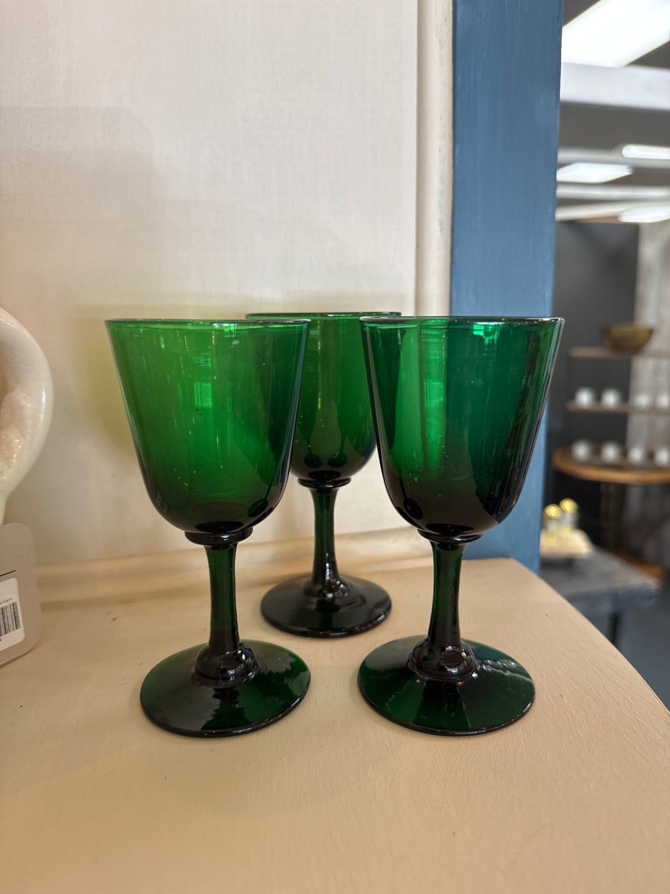 Green Glass Goblets - Set of 3