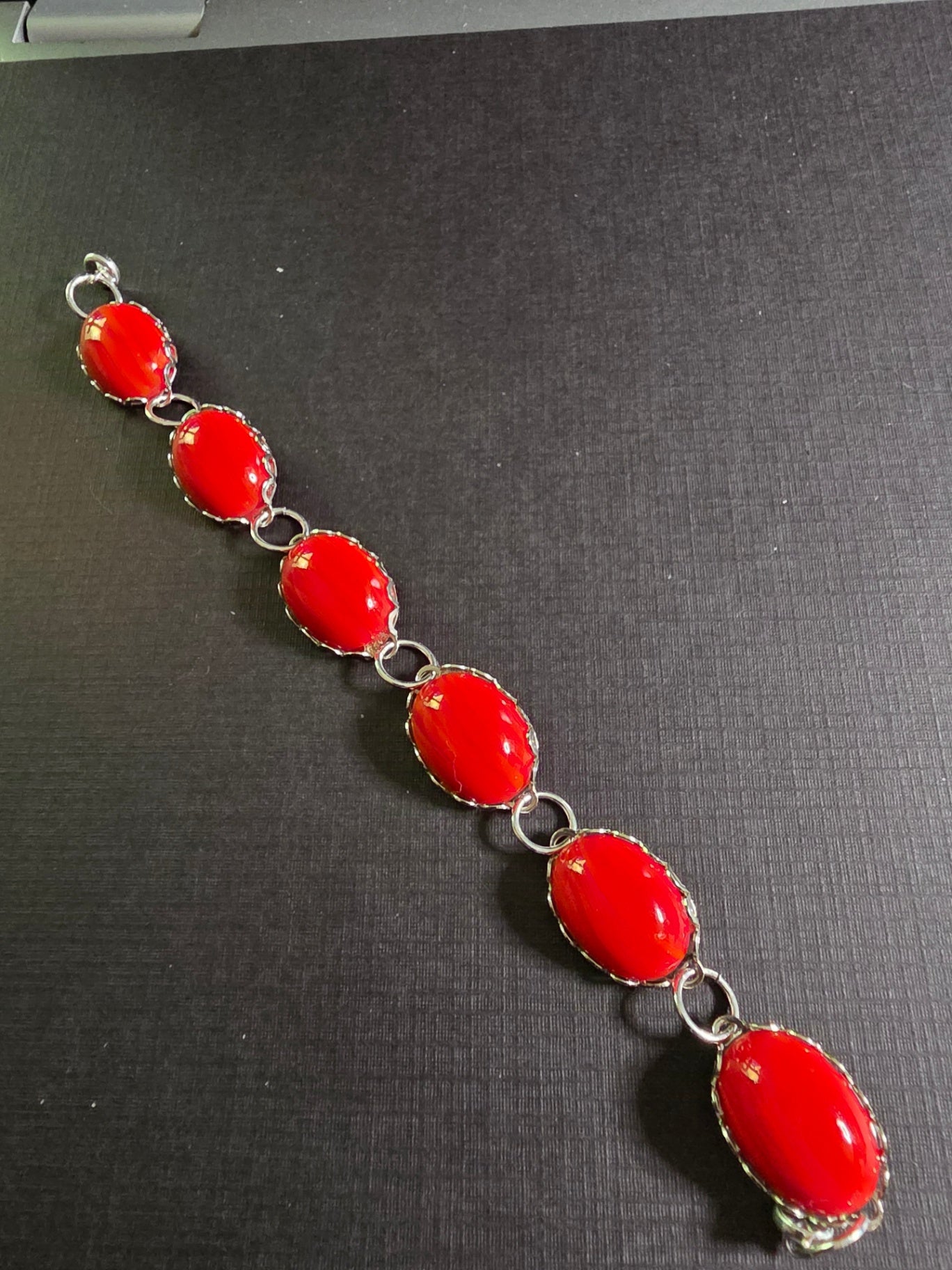 3B Silver Bracelet w/red cabs