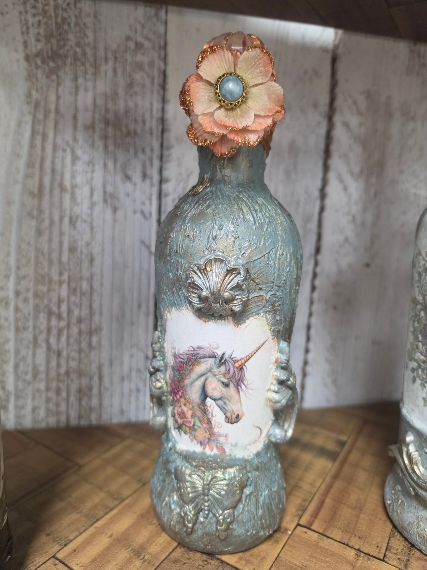 Decoupage bottle unicorn