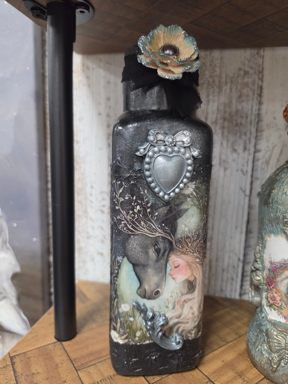 Decoupage bottle horse