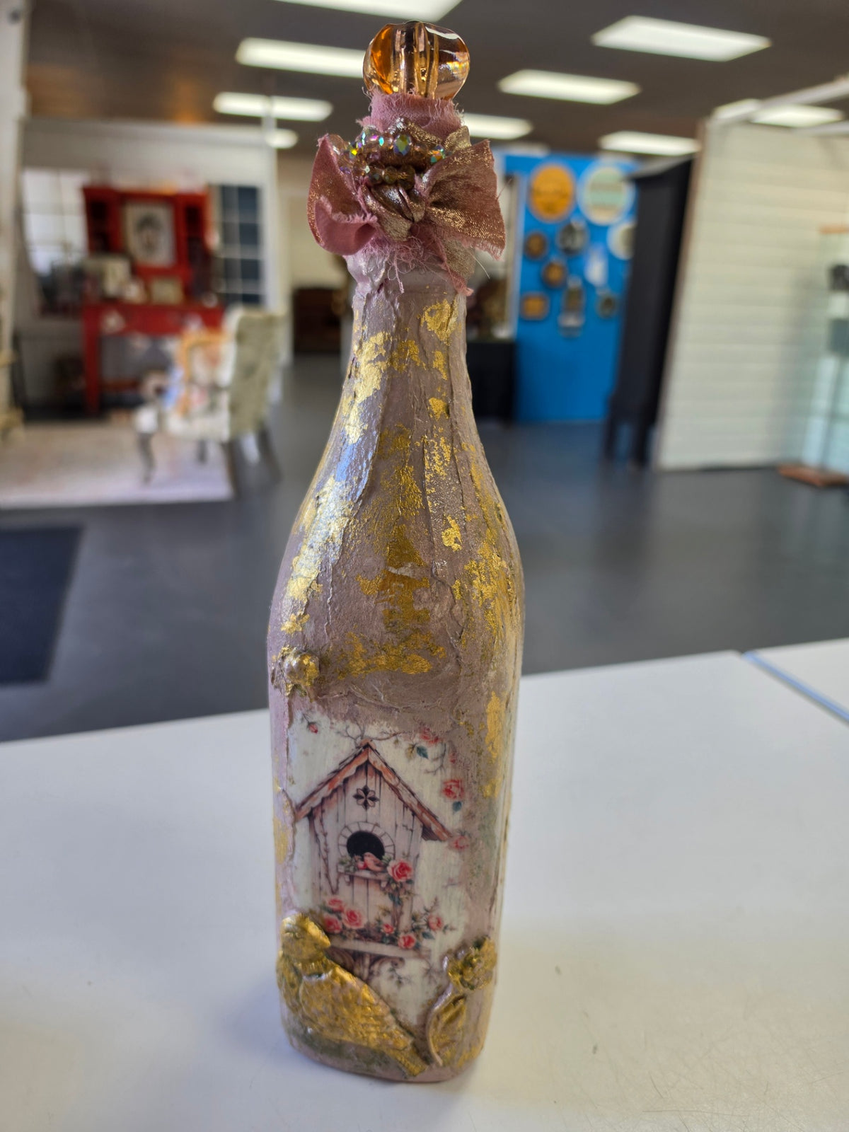 Pink & Gold decoupage bottle