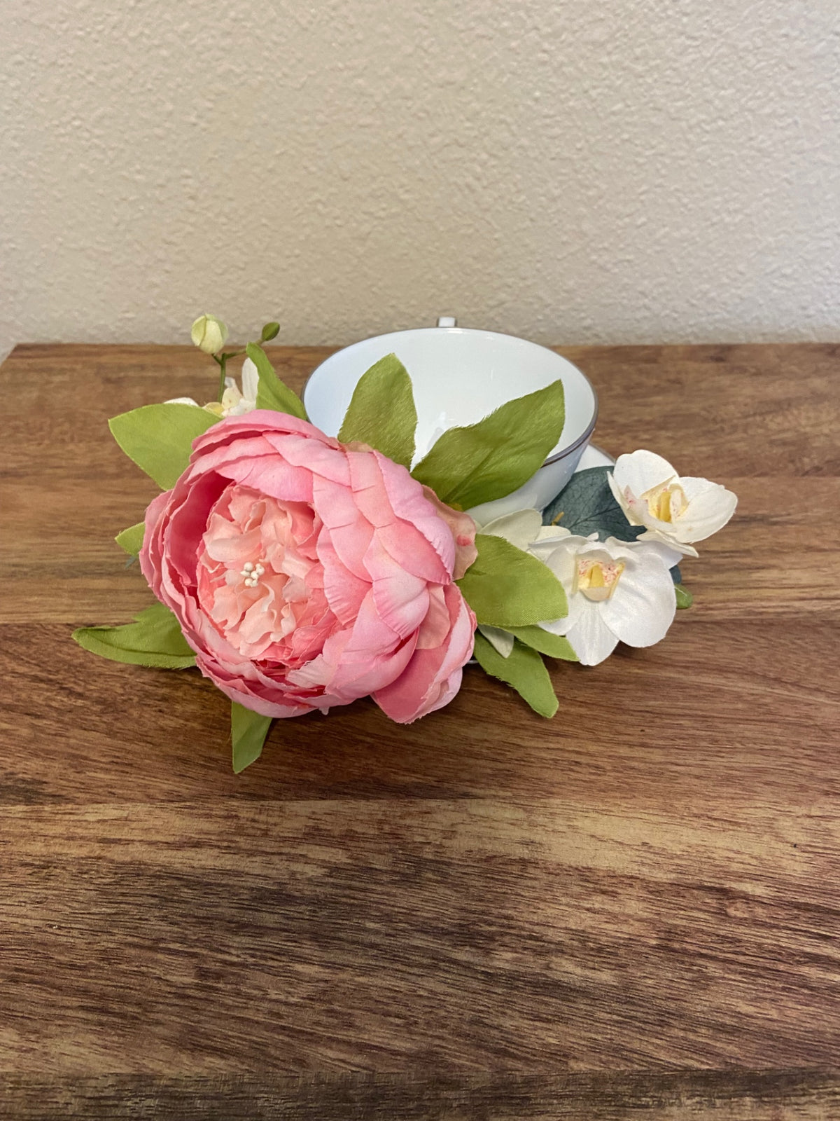 Teacup pastel pink Peony with candle 9