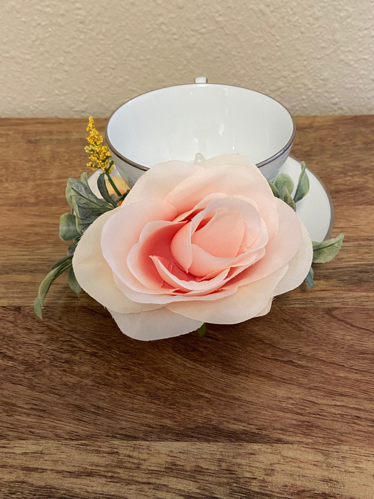 Teacup pastel pink Rose with candle 11