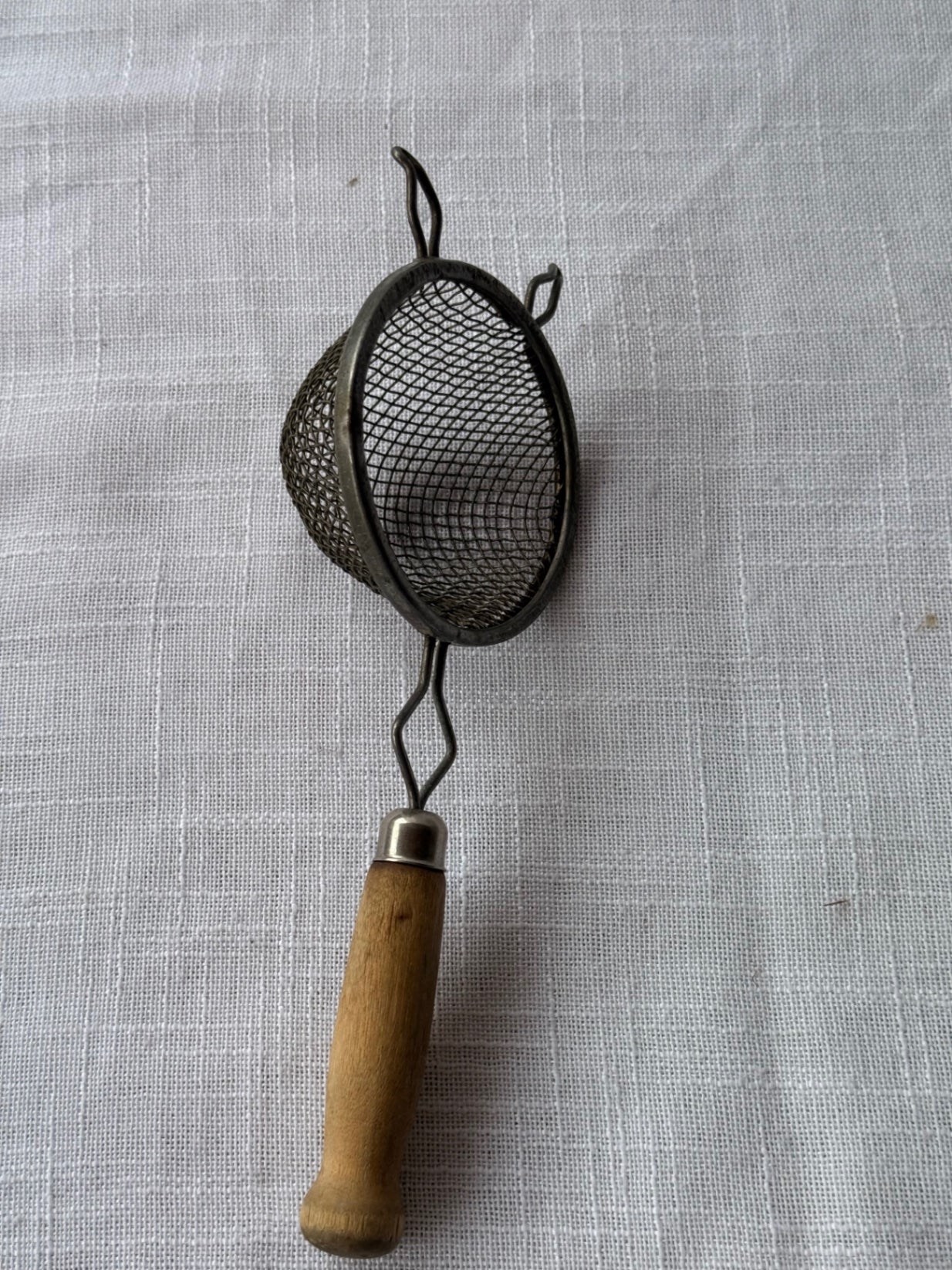 Vintage Wire Mesh Mini Strainer with Turned Wooden Handle