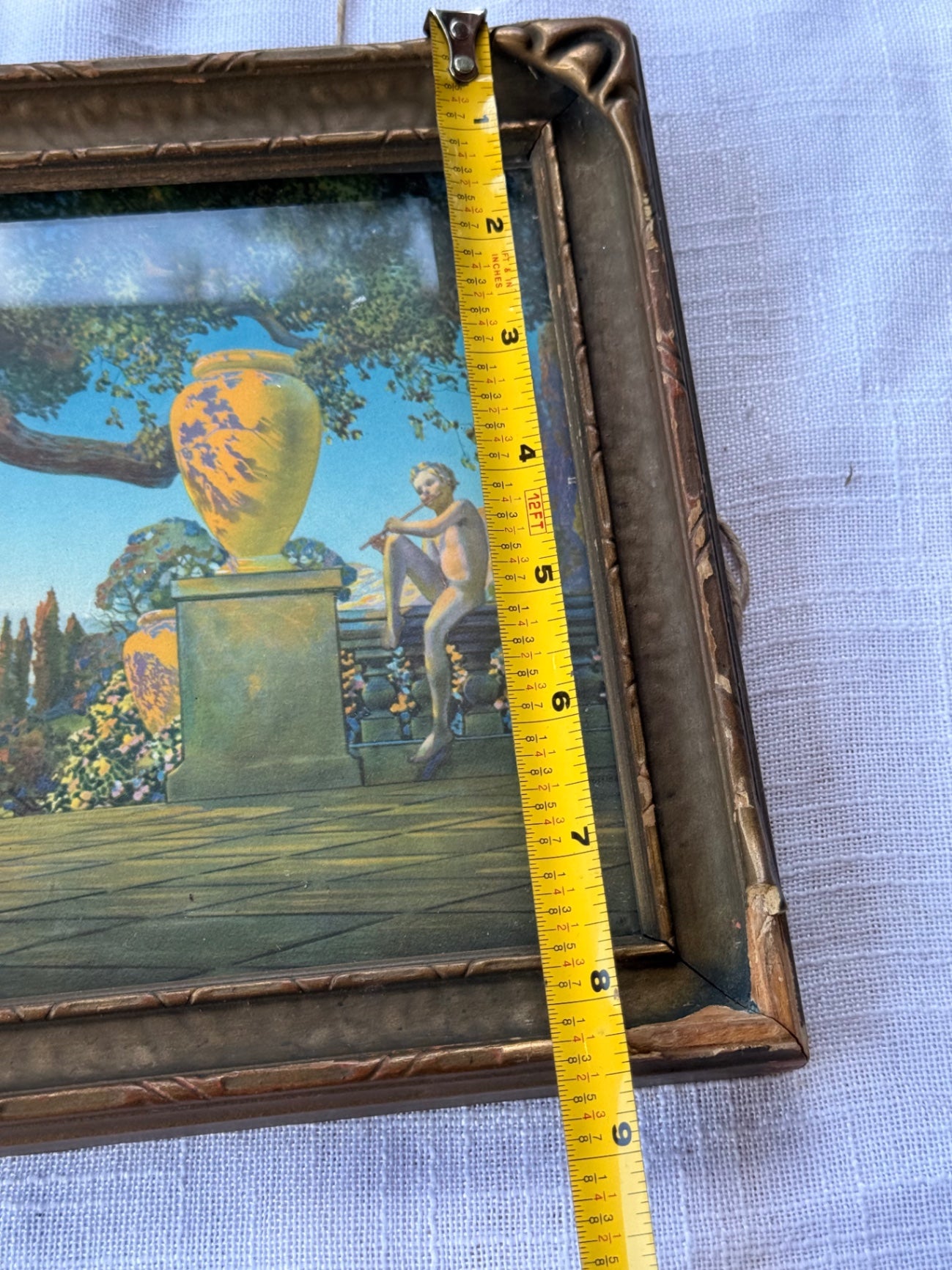 Vintage 1920s Maxfield Parrish "Daybreak" Art Print in Original Period Relief-Molded Frame – 13.5" x 8"