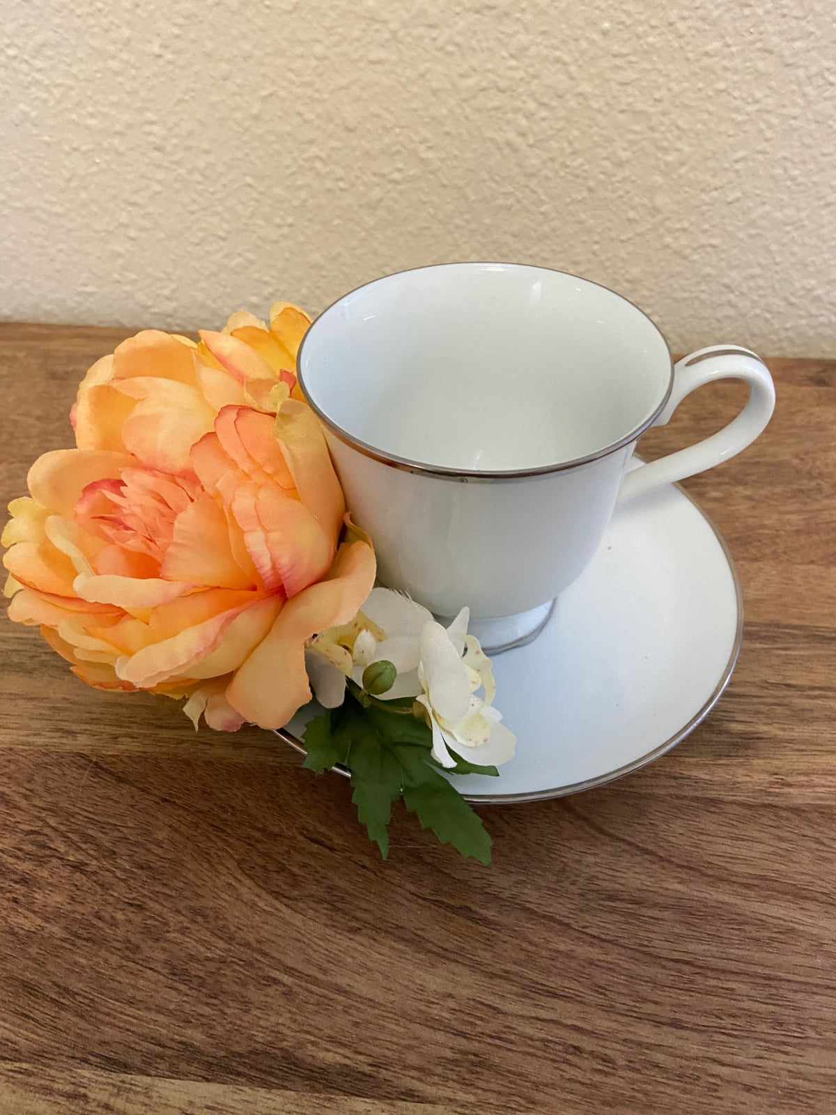Teacup with Yellow orange Peony and candle 7