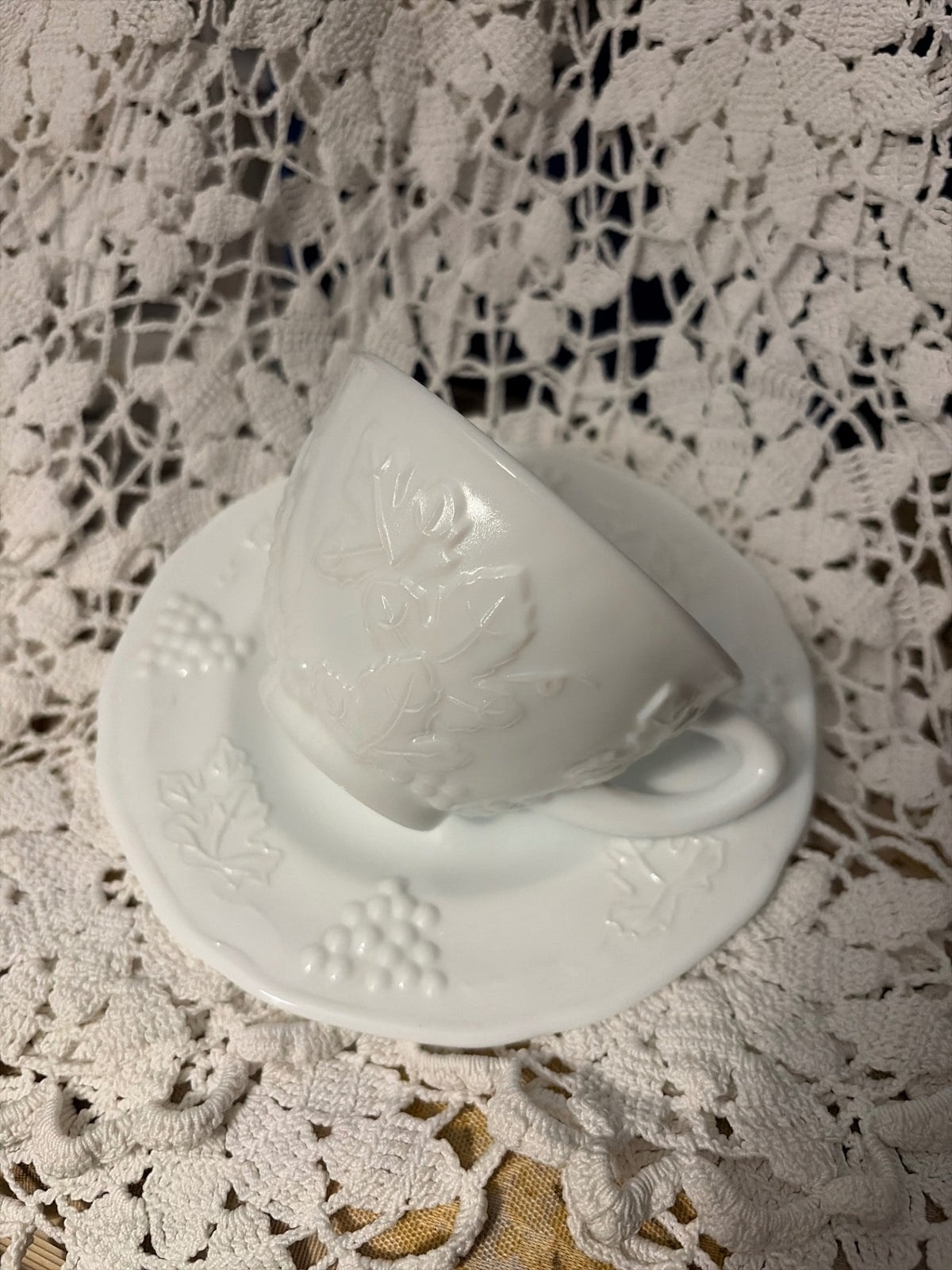 Vintage Colony Harvest Milk Glass teacup and saucer