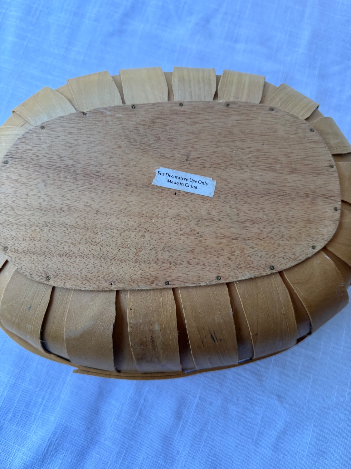 Decorative Oval Bentwood Slat Gathering Basket with Overhead Handle