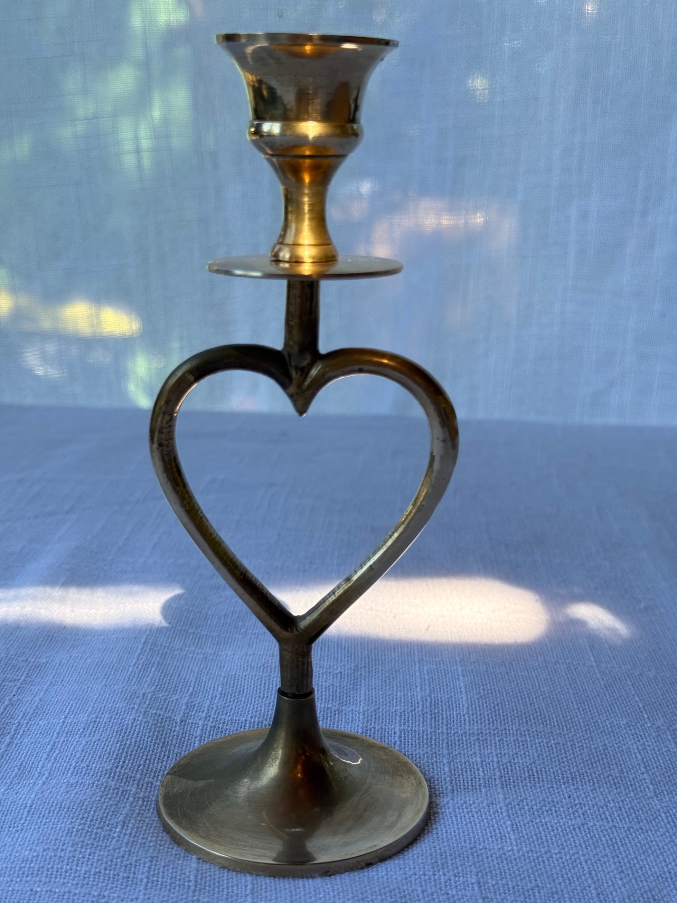 Vintage Solid Brass Open Heart Center Taper Candle Stand