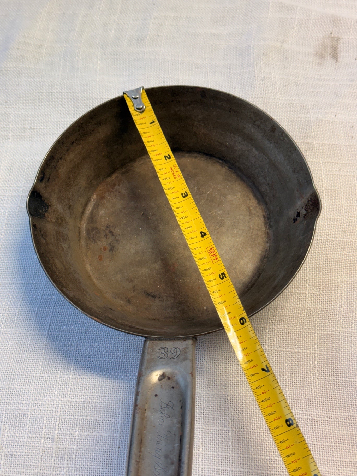 Vintage Cold-Rolled Steel Saucepan / Camp Pan #39 | Dual Pour Spouts & Engraved Handle