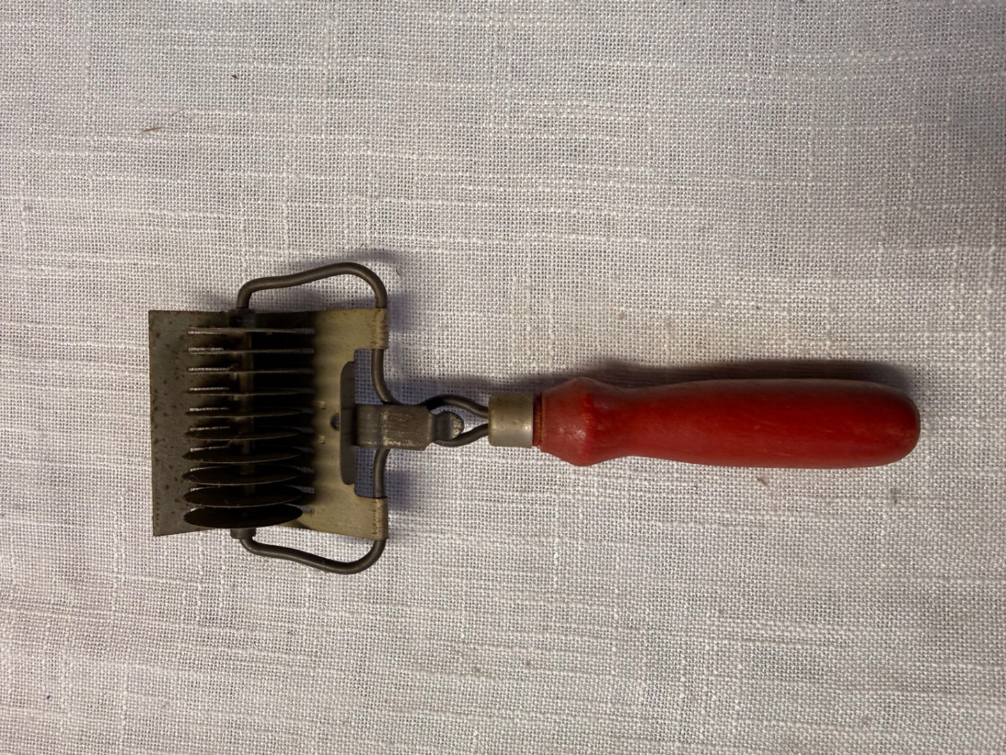 Vintage Handheld Rotary Herb Chopper & Dough Cutter with Red Painted Wood Handle