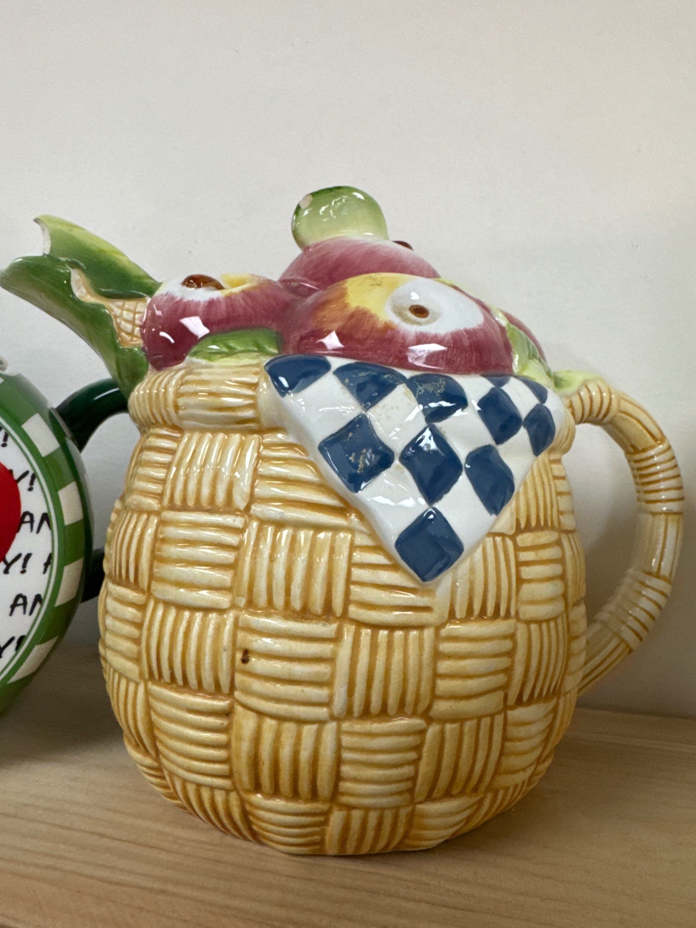 Vintage Basketweave Checkerboard Teapot Decor