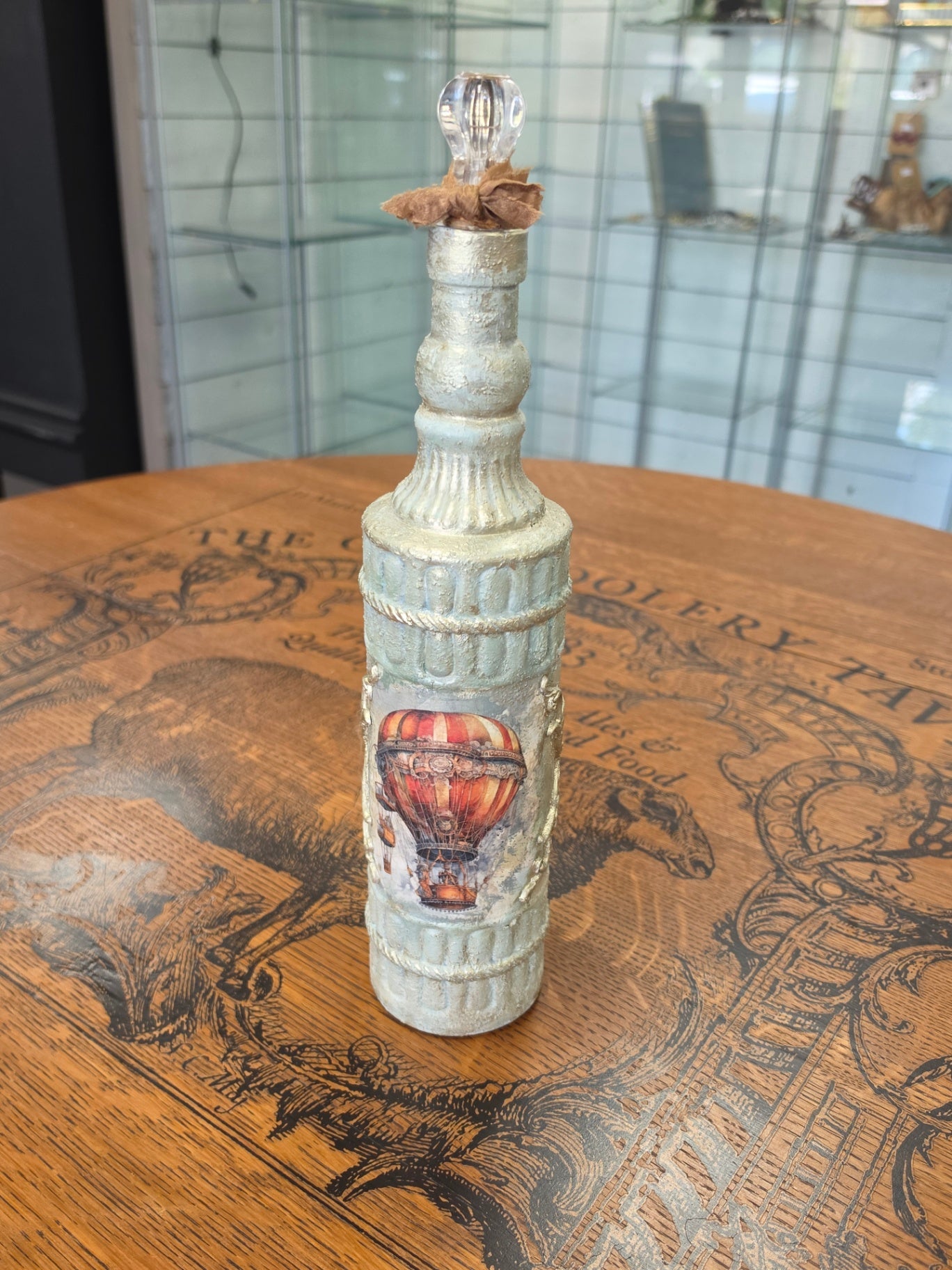 Hot air balloon decoupage bottle