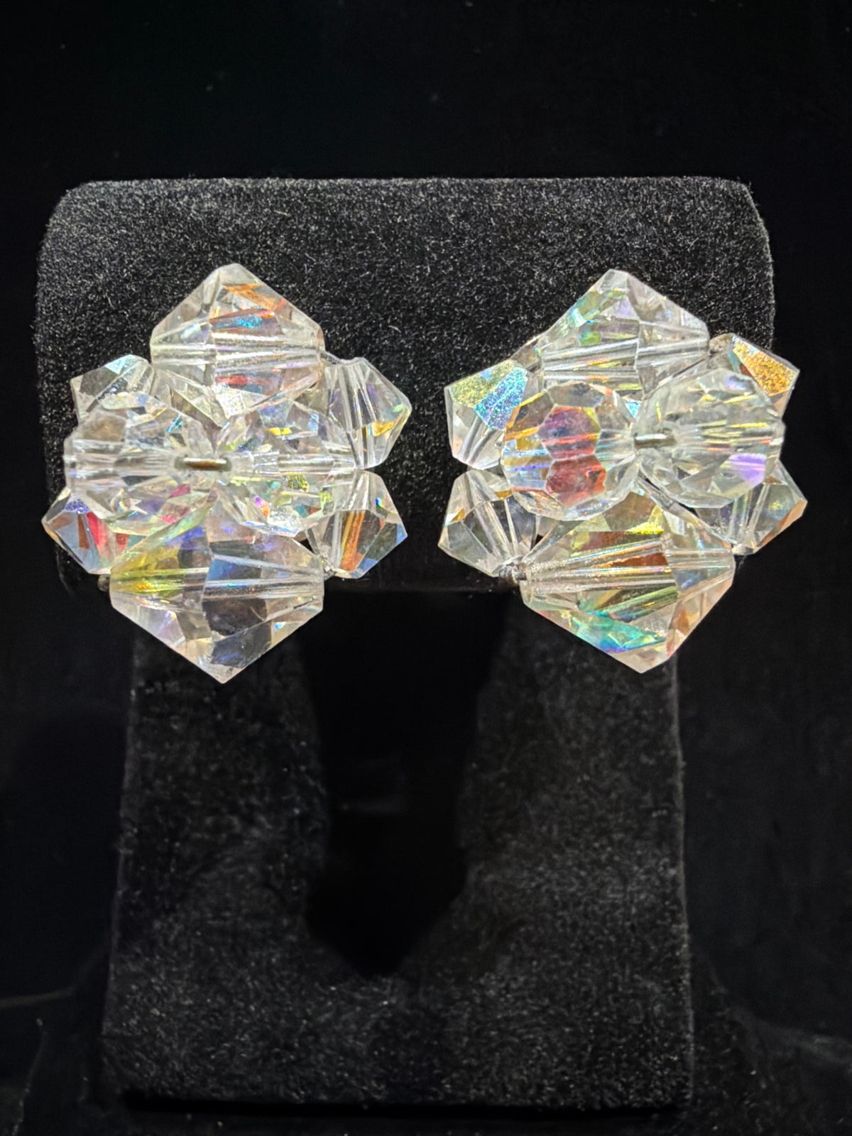 Vintage AB clear cluster earrings clip on
