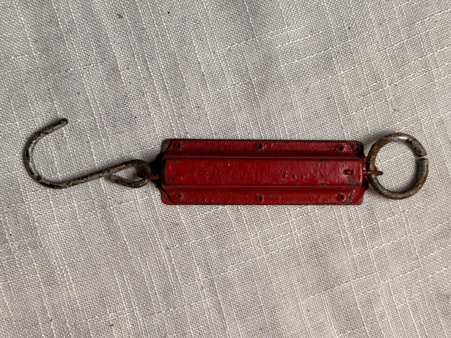 Vintage Red Painted Metal Spring Balance Pocket Scale | Hanging Fish & Farm Scale