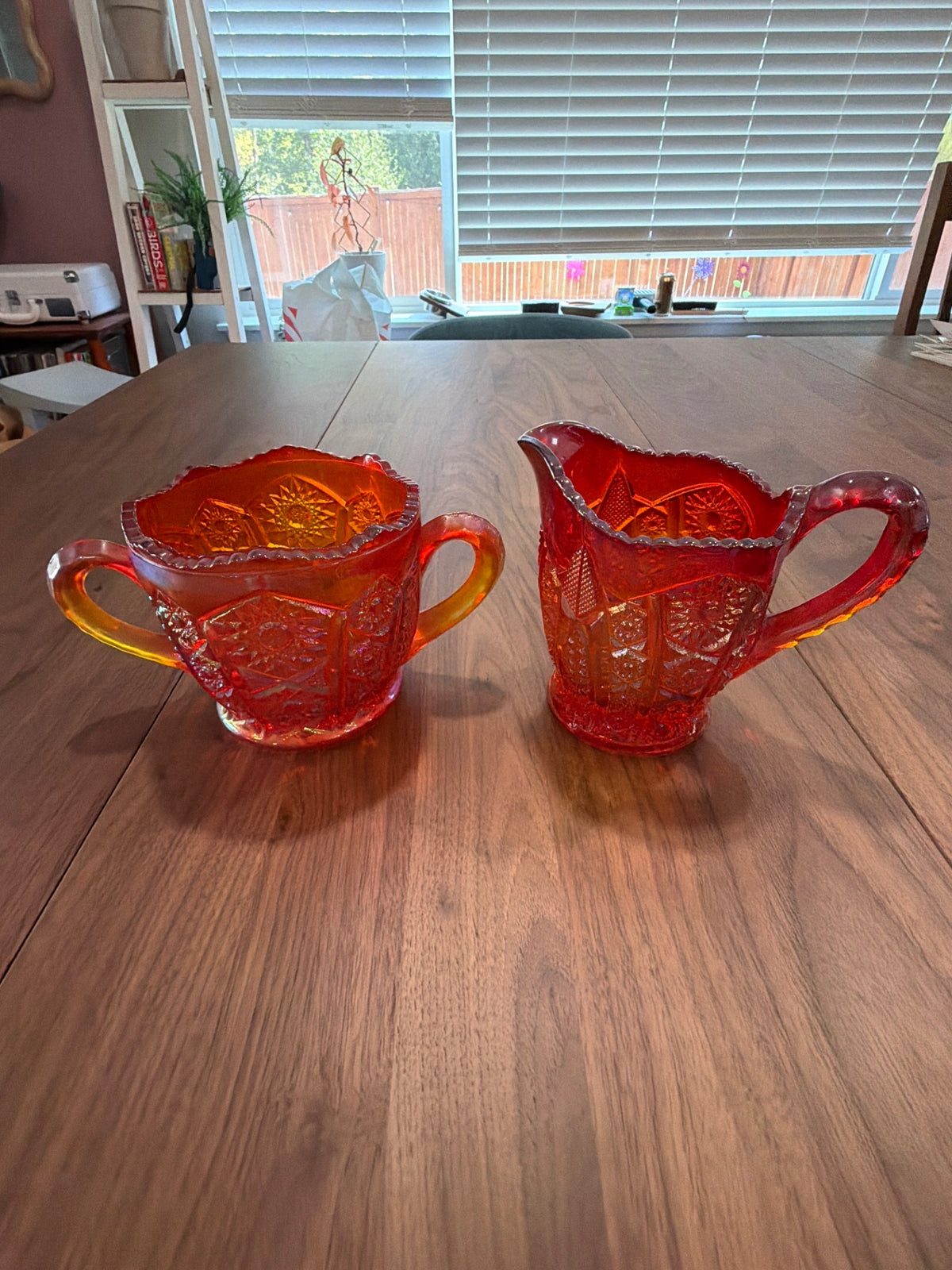 Vintage Carnival Amberina Glass By Indiana Glass Heirloom Series Sunset Red Creamer & Sugar set