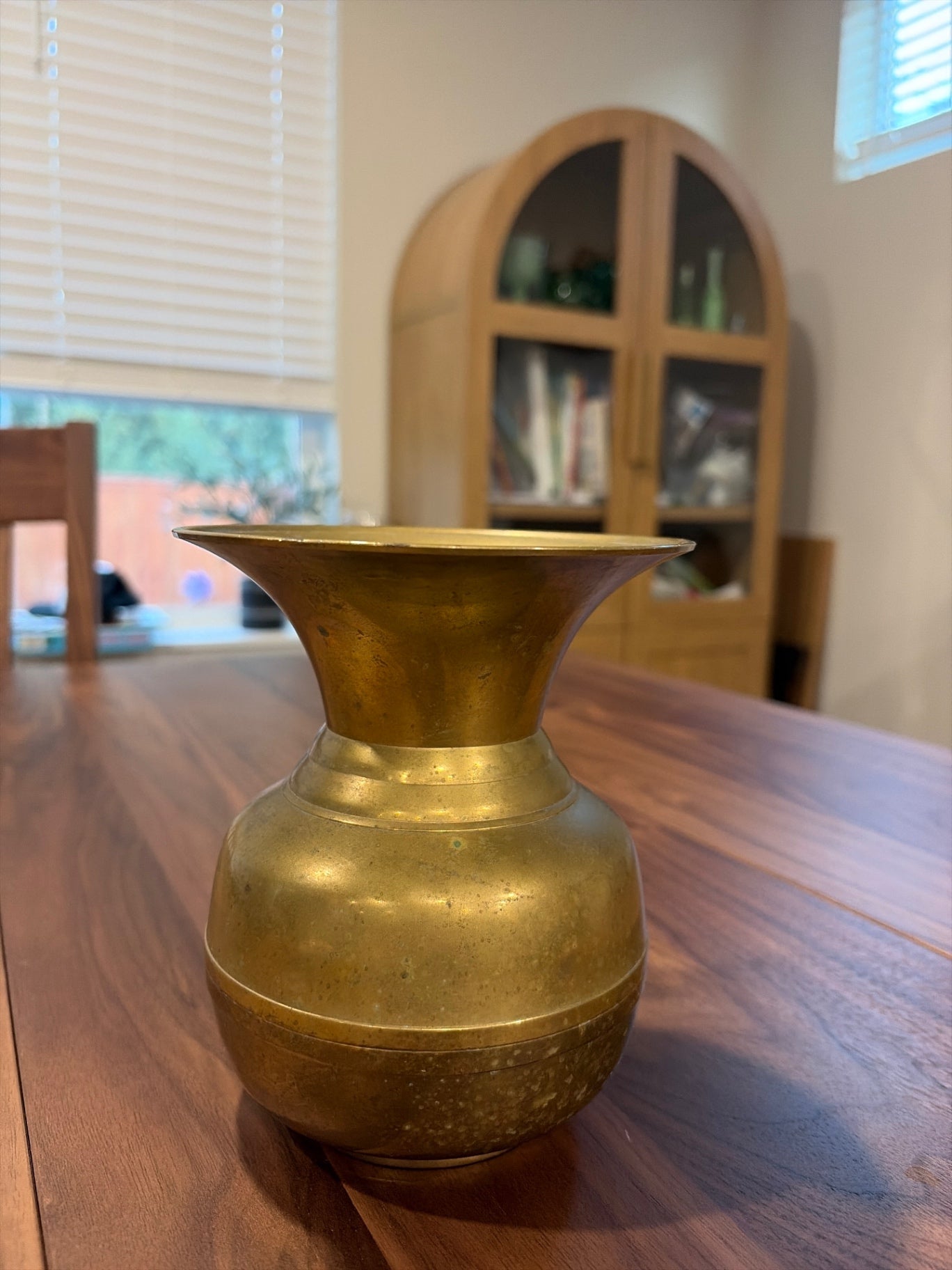 6” Vintage Solid Brass Spittoon Vase – Flared Rim Planter, Mid Century Urn