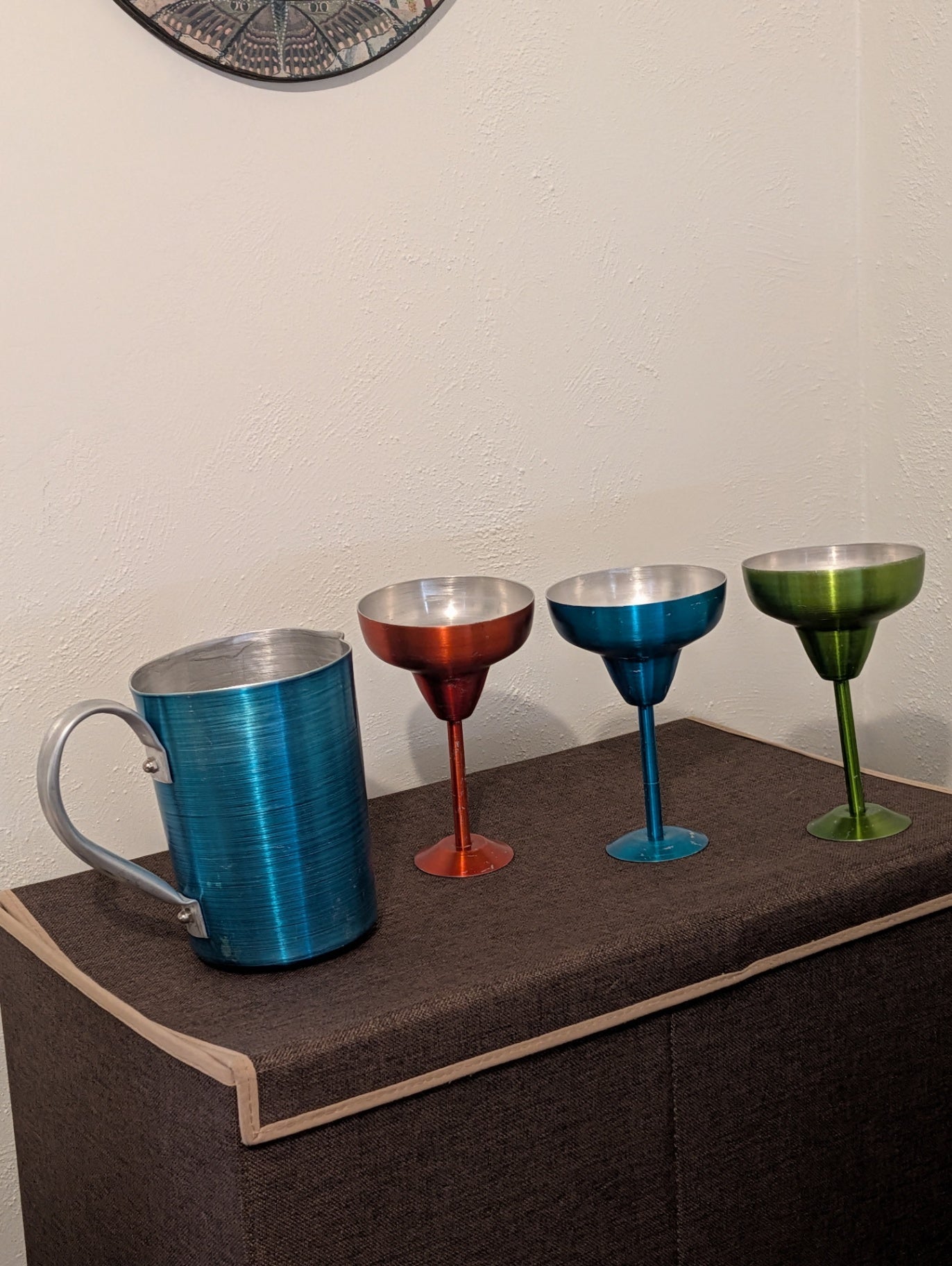 Vintage Aluminum MCM Pitcher and Cocktail Glasses