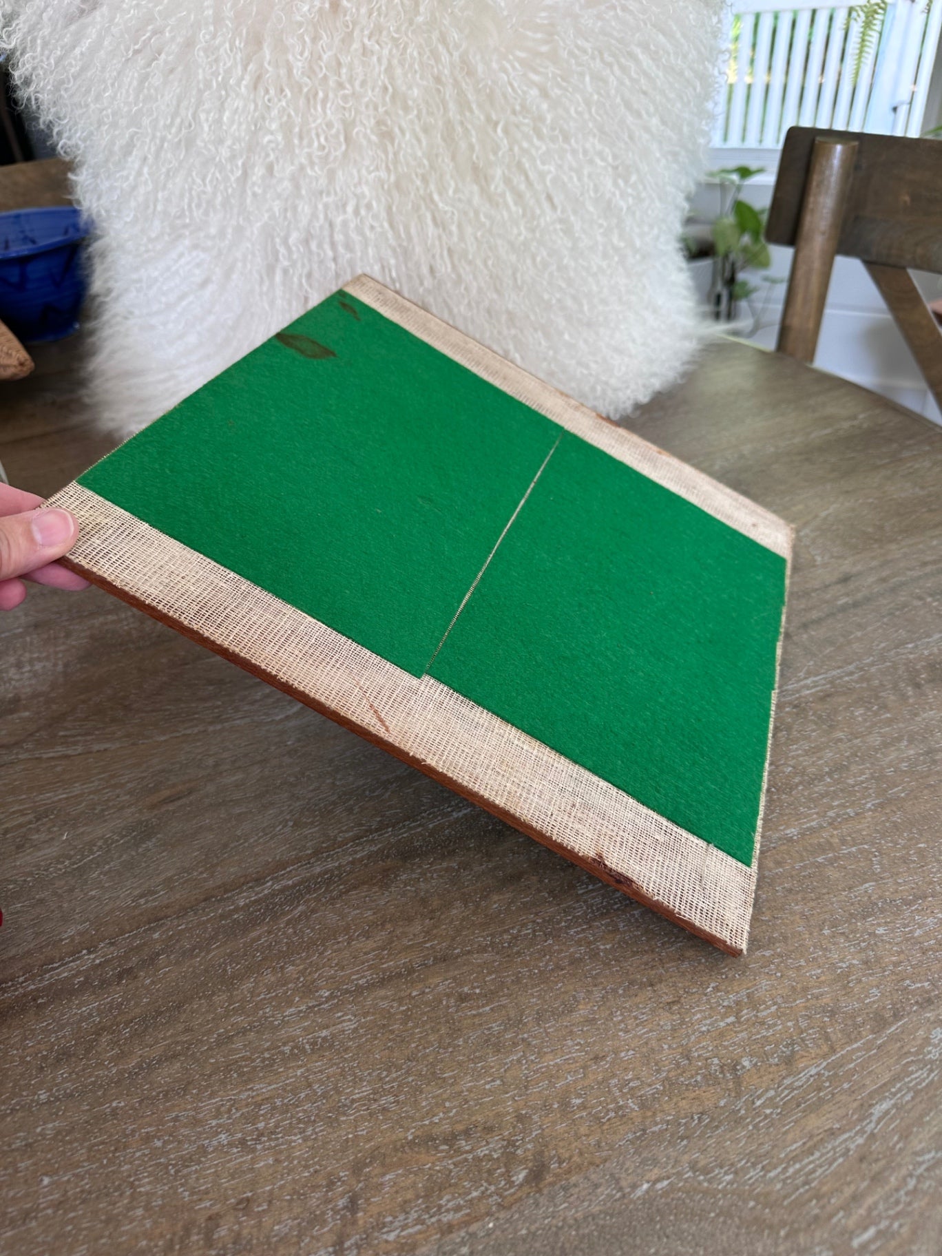 large MCM teak wood parquet trivet