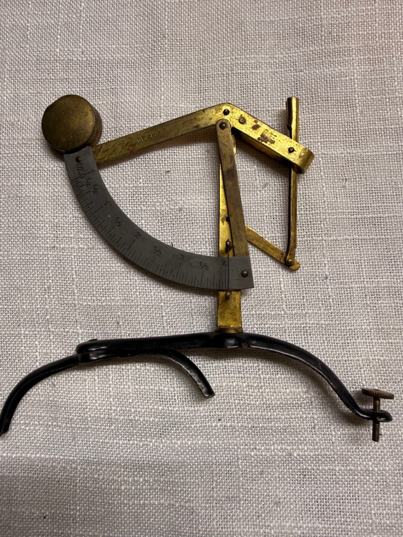 Antique French "Déposé" Brass Pendulum Letter Scale | Desk Clamp Postal Scale