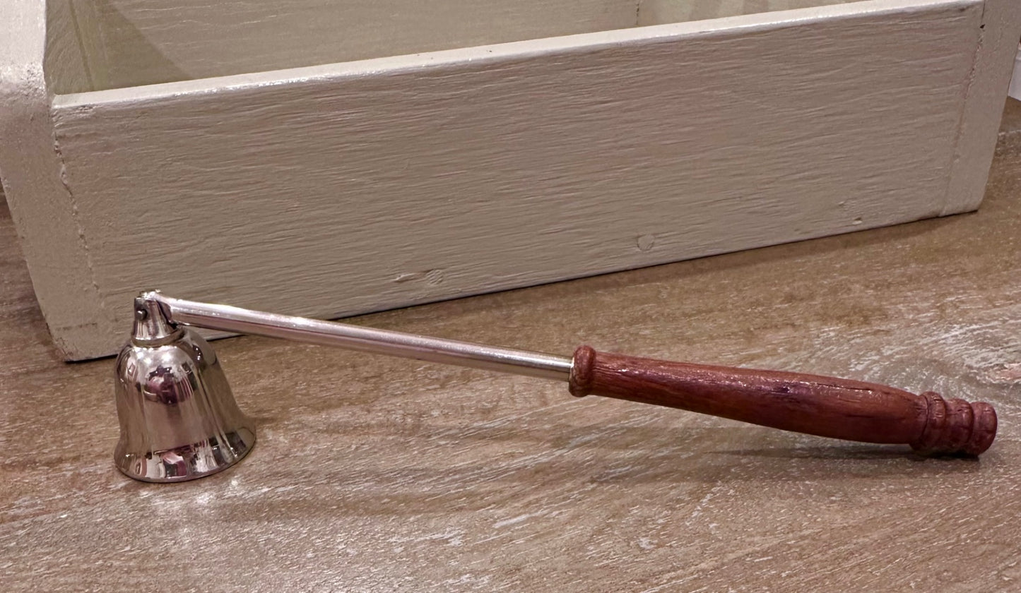 Vintage silver, and wood candle snuffer