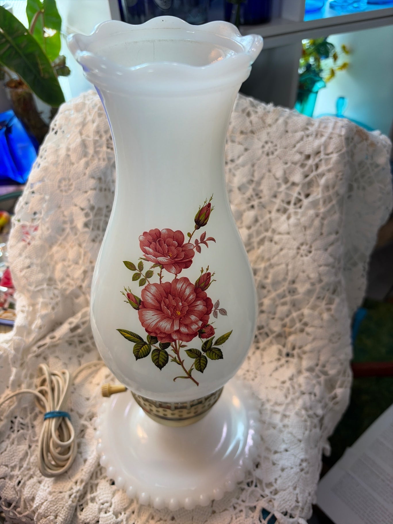White milk glass hobnail lamp