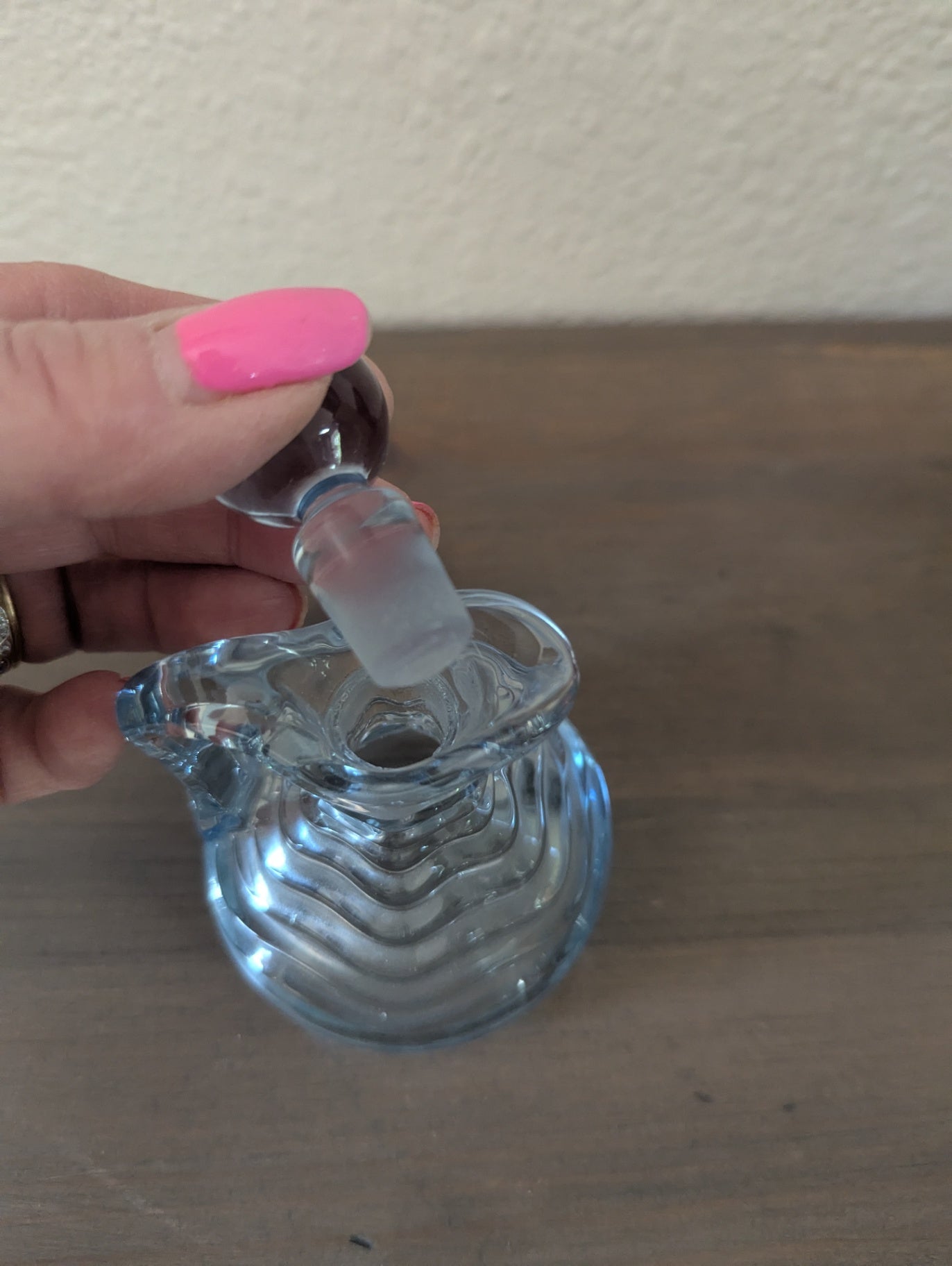 Vtg. Blue Glass Wavy Cruet