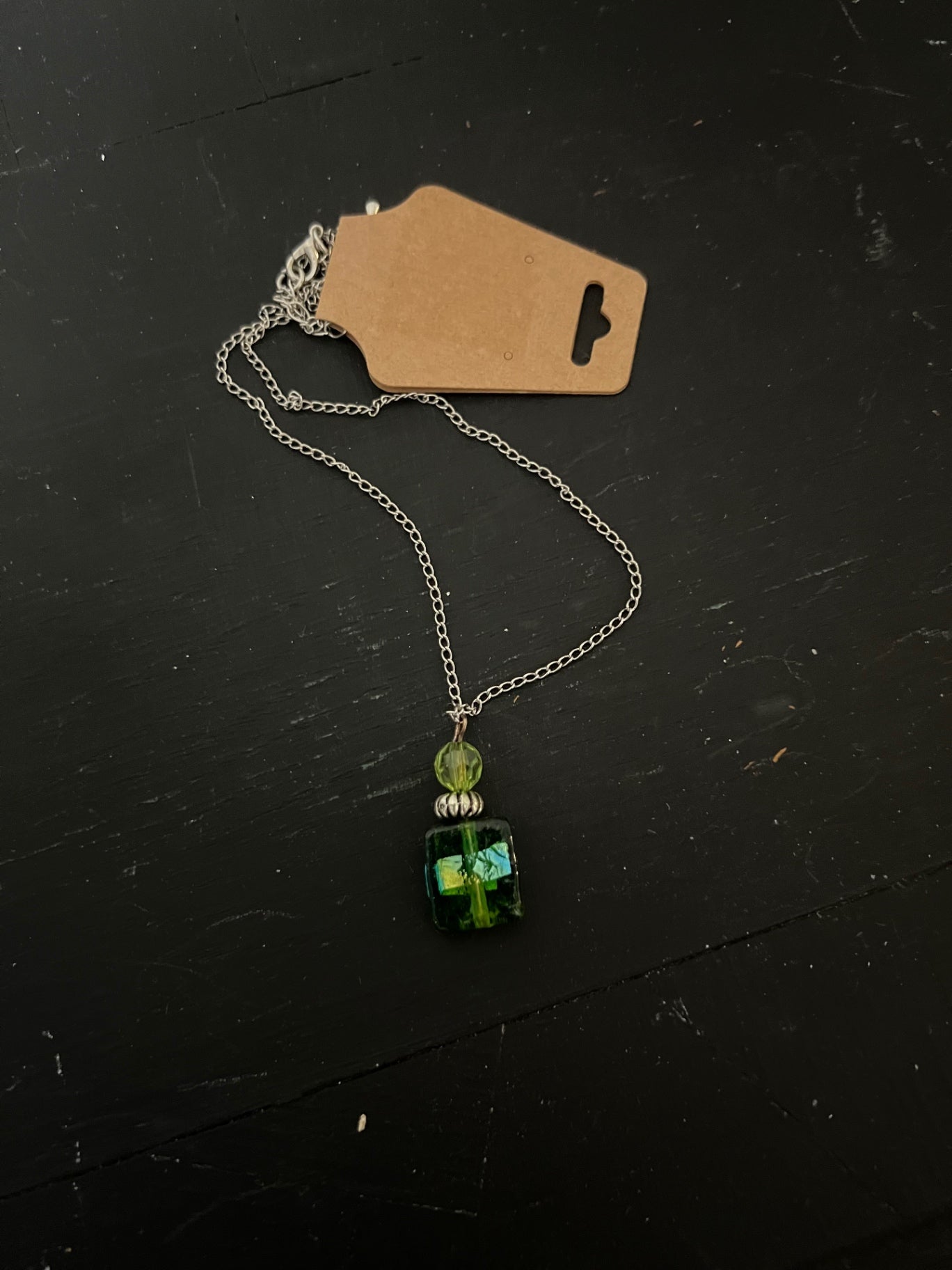 Pretty Green Glass Pendant Necklace
