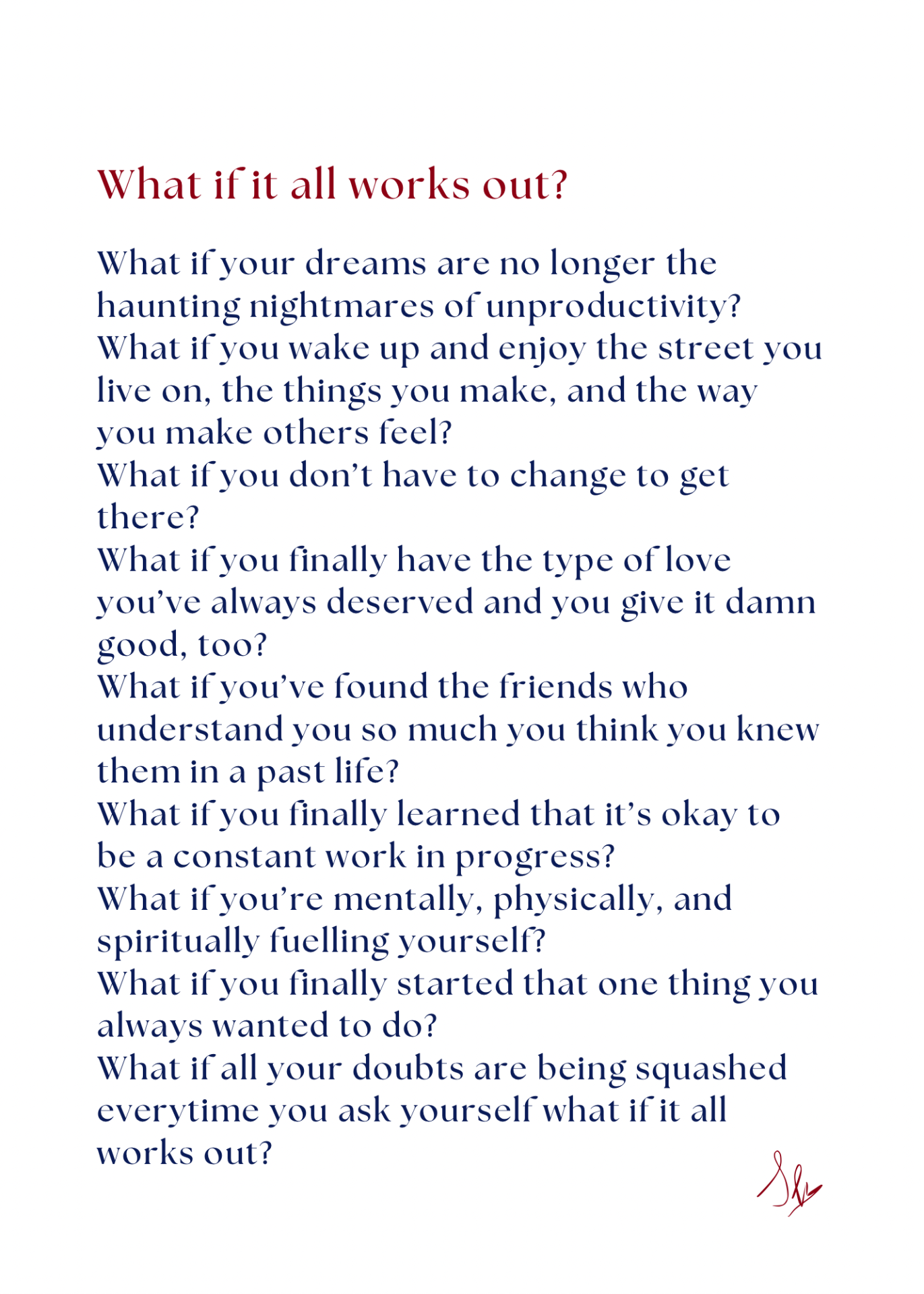 Sam Louise Poetry Print - 5x7 “what if it all works out?”