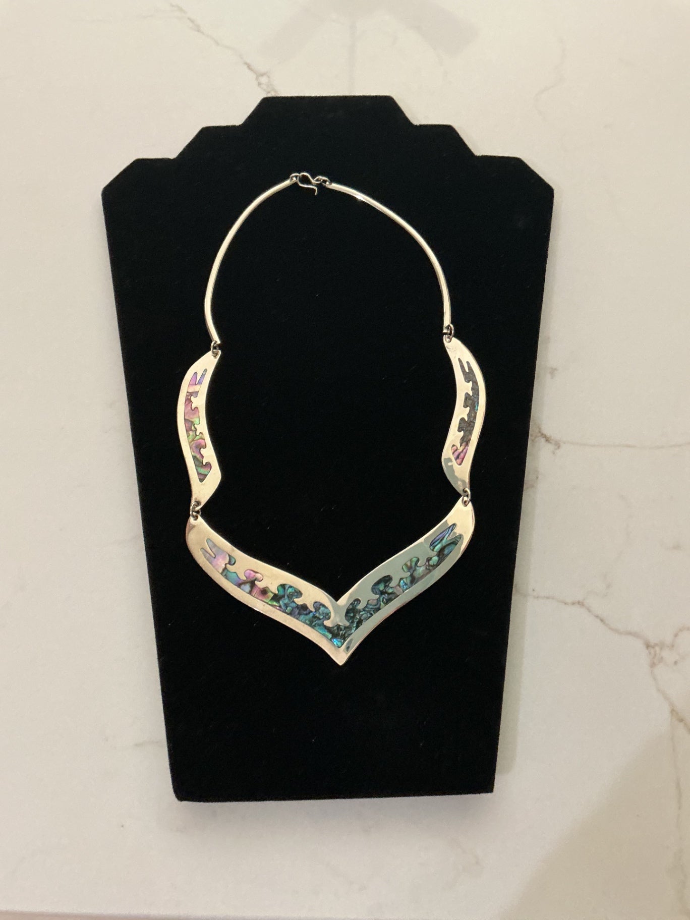 Mexican Alpaca Silver & Abalone Shell Collar Necklace