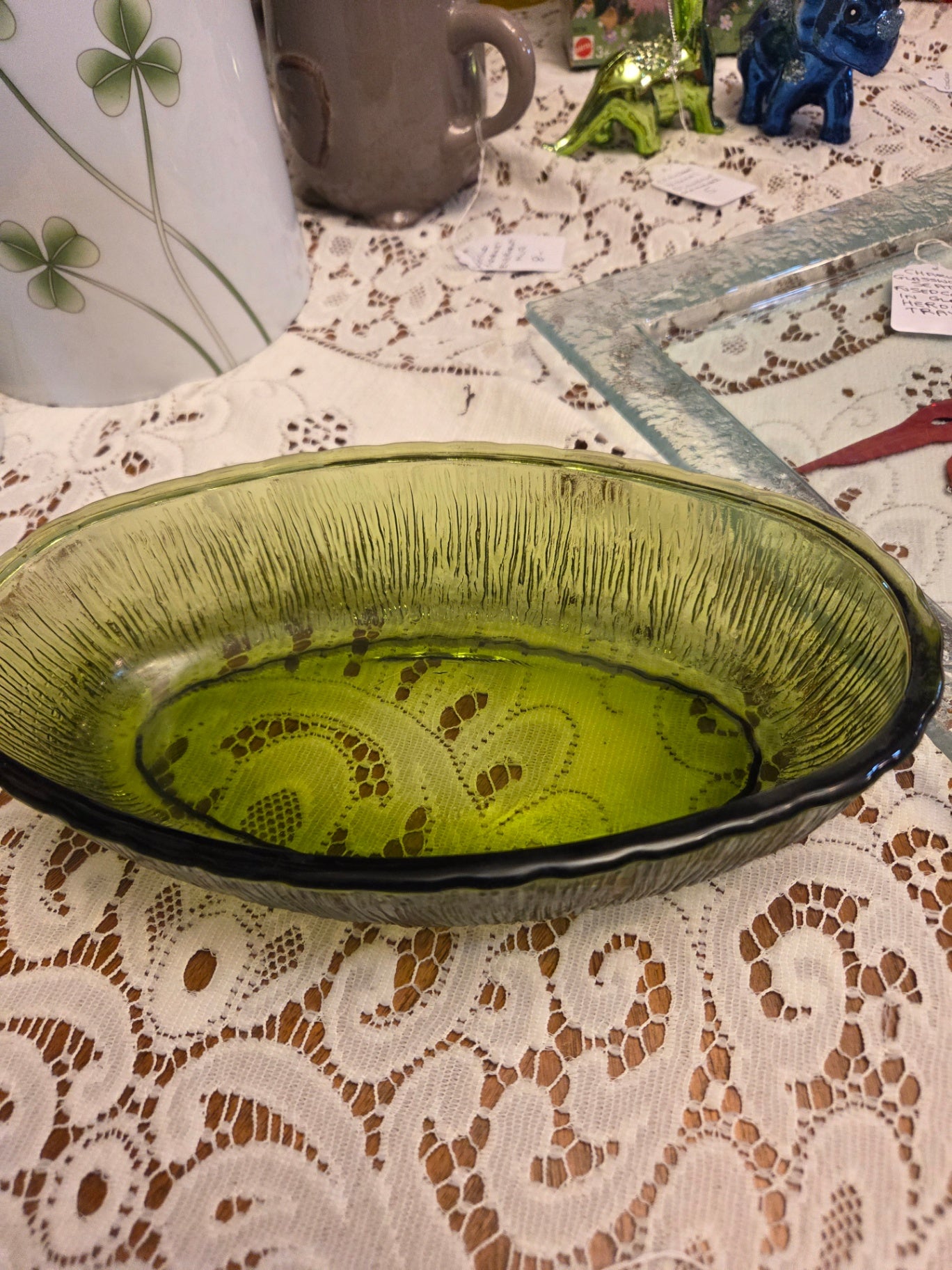 1975 green glass dish