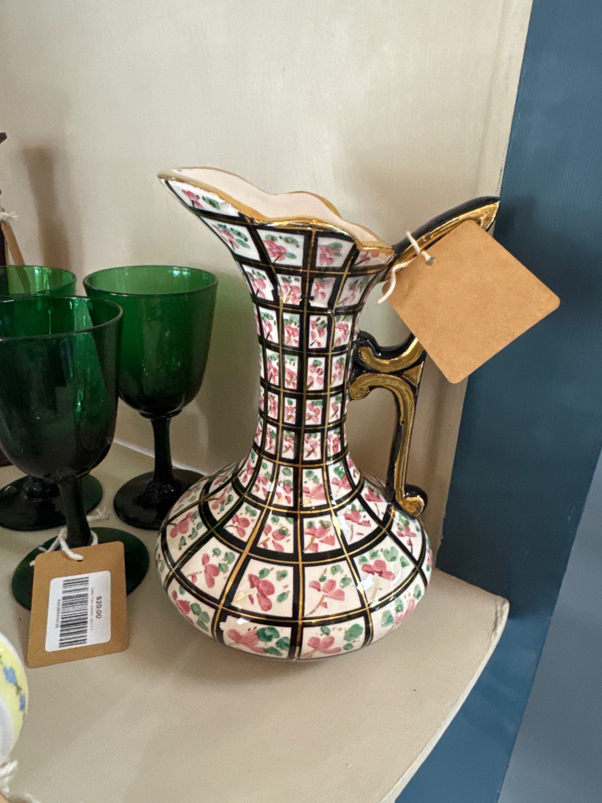 Vintage Belgian Art Deco Ceramic Ewer Vase