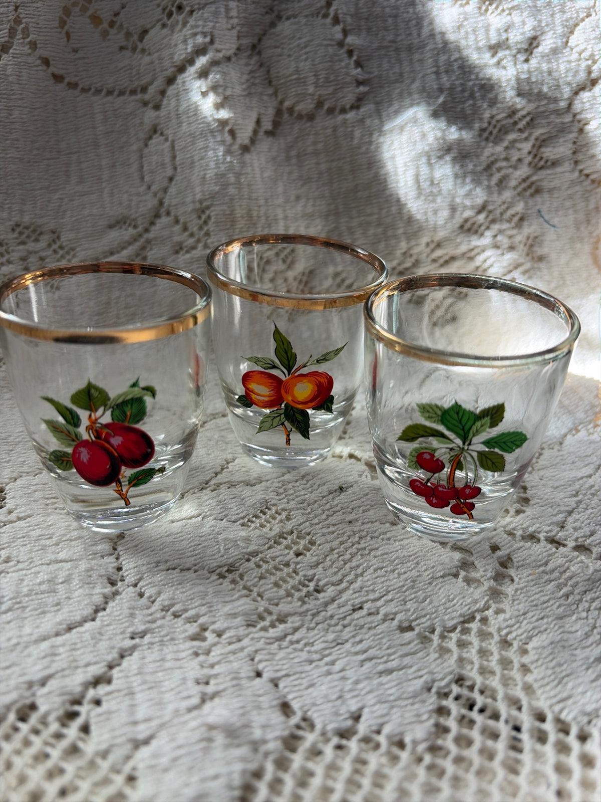 (3) Shot glasses with Fruit designs
