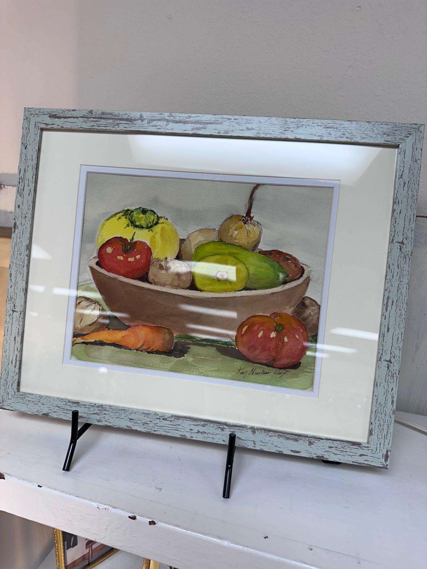 Original signed watercolor still life garden harvest