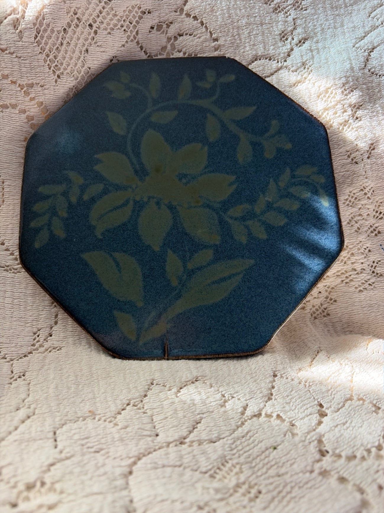 Ceramic Blue trivet with flower