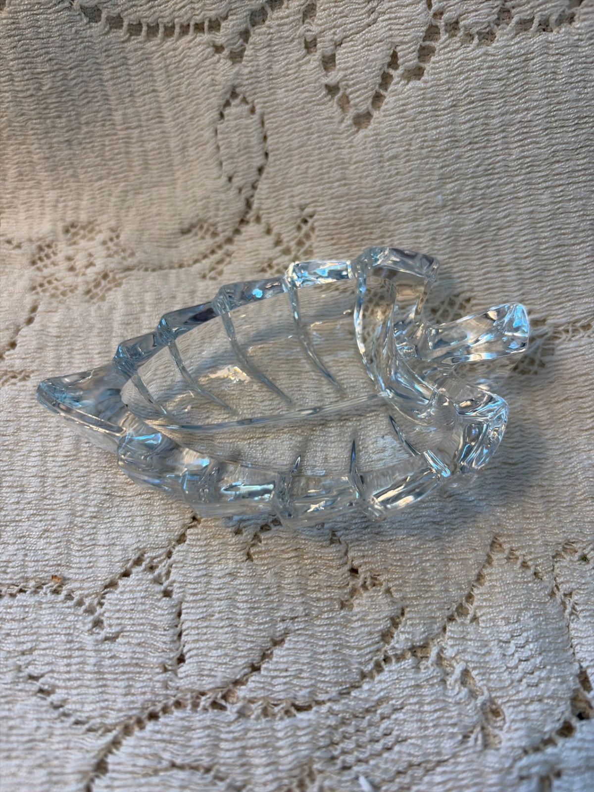 Vintage Crystal leaf trinket dish