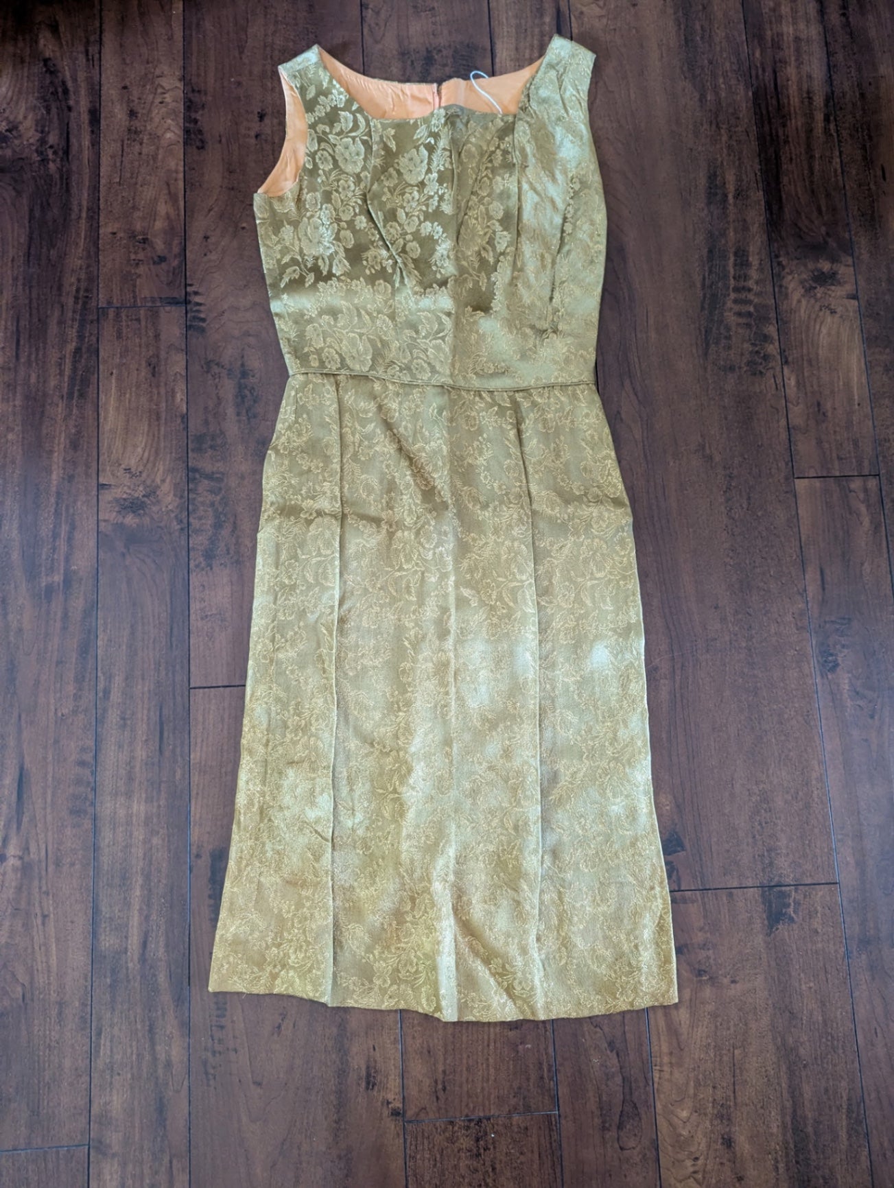 1960s gold floral dress