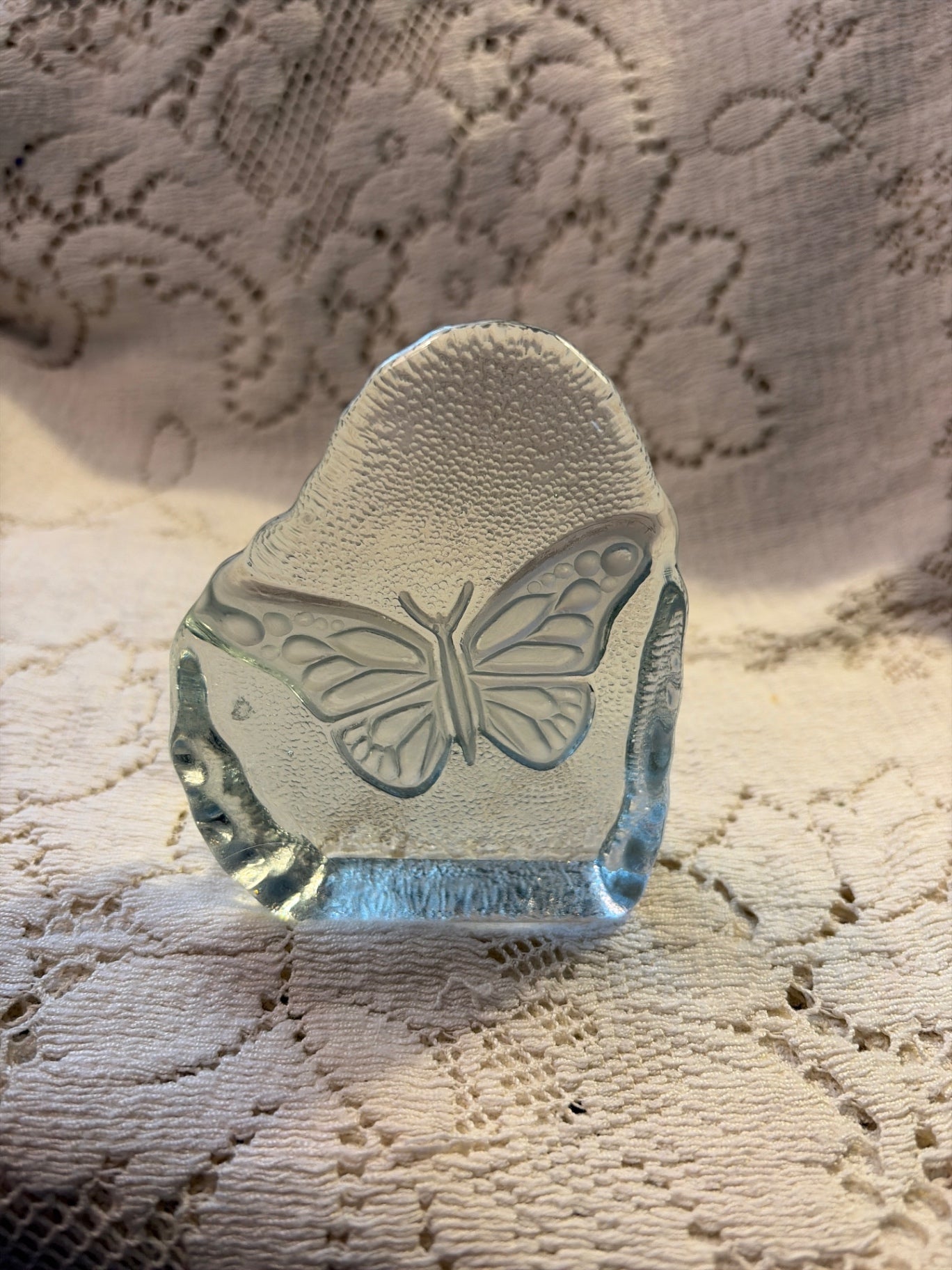 4” Vintage clear glass butterfly paperweight