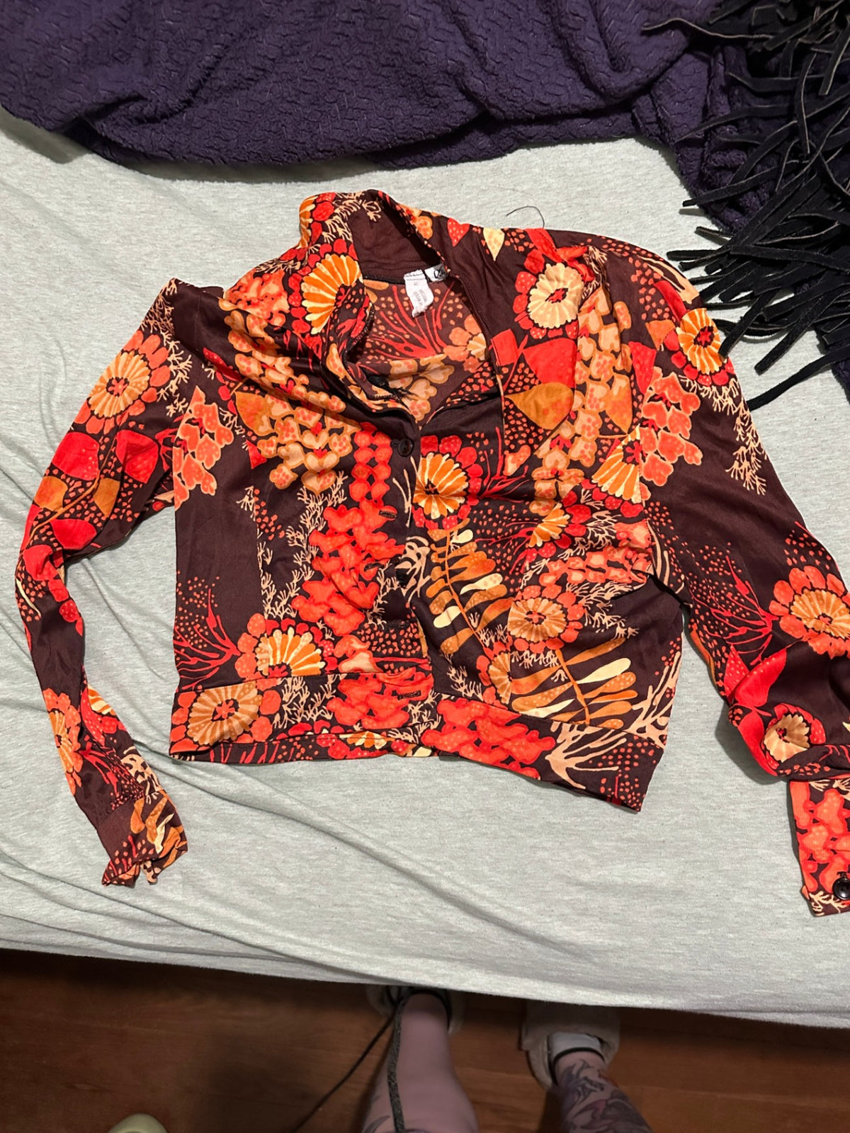 1970s Autumn Print Crop Top