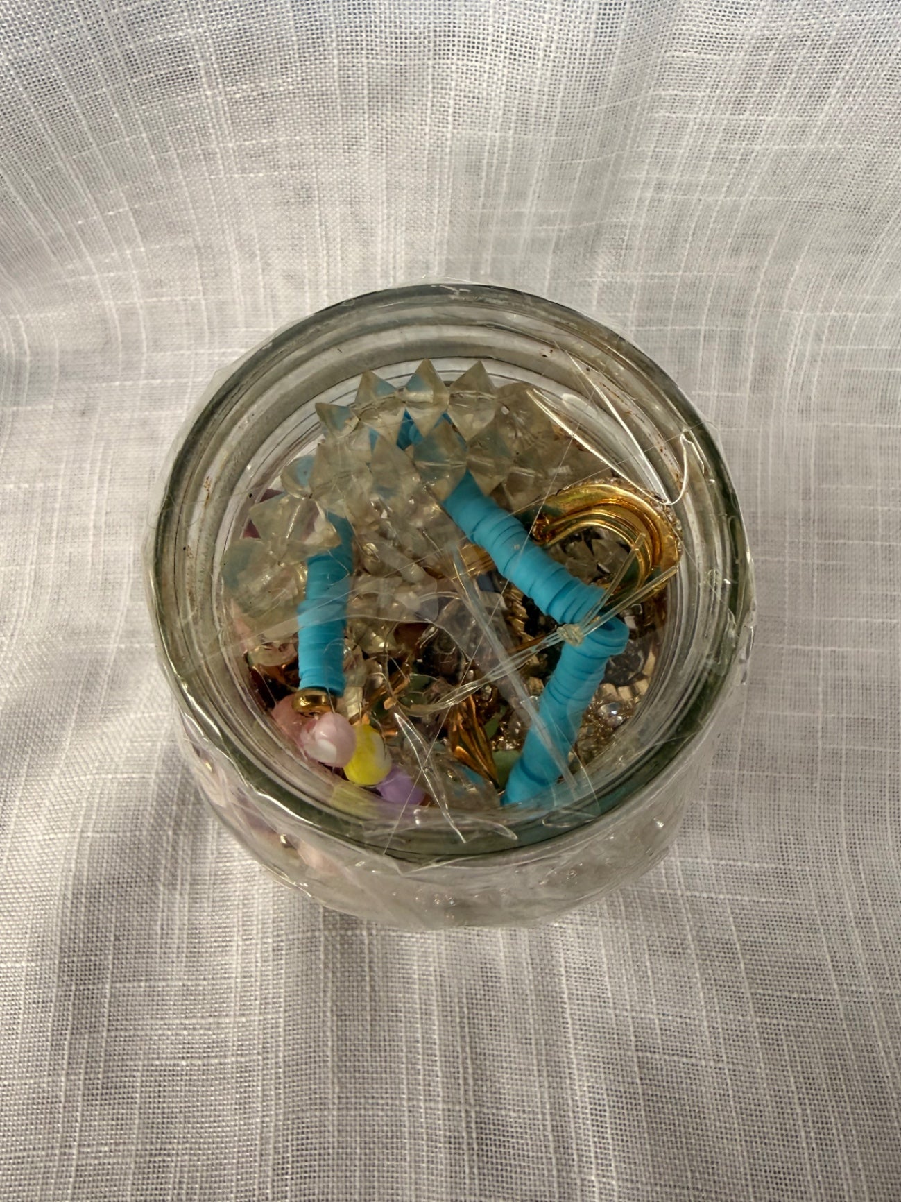 Vintage Costume Jewelry "Junk Drawer" Lot | Rhinestone Brooches & Beads in Kerr Mason Jar