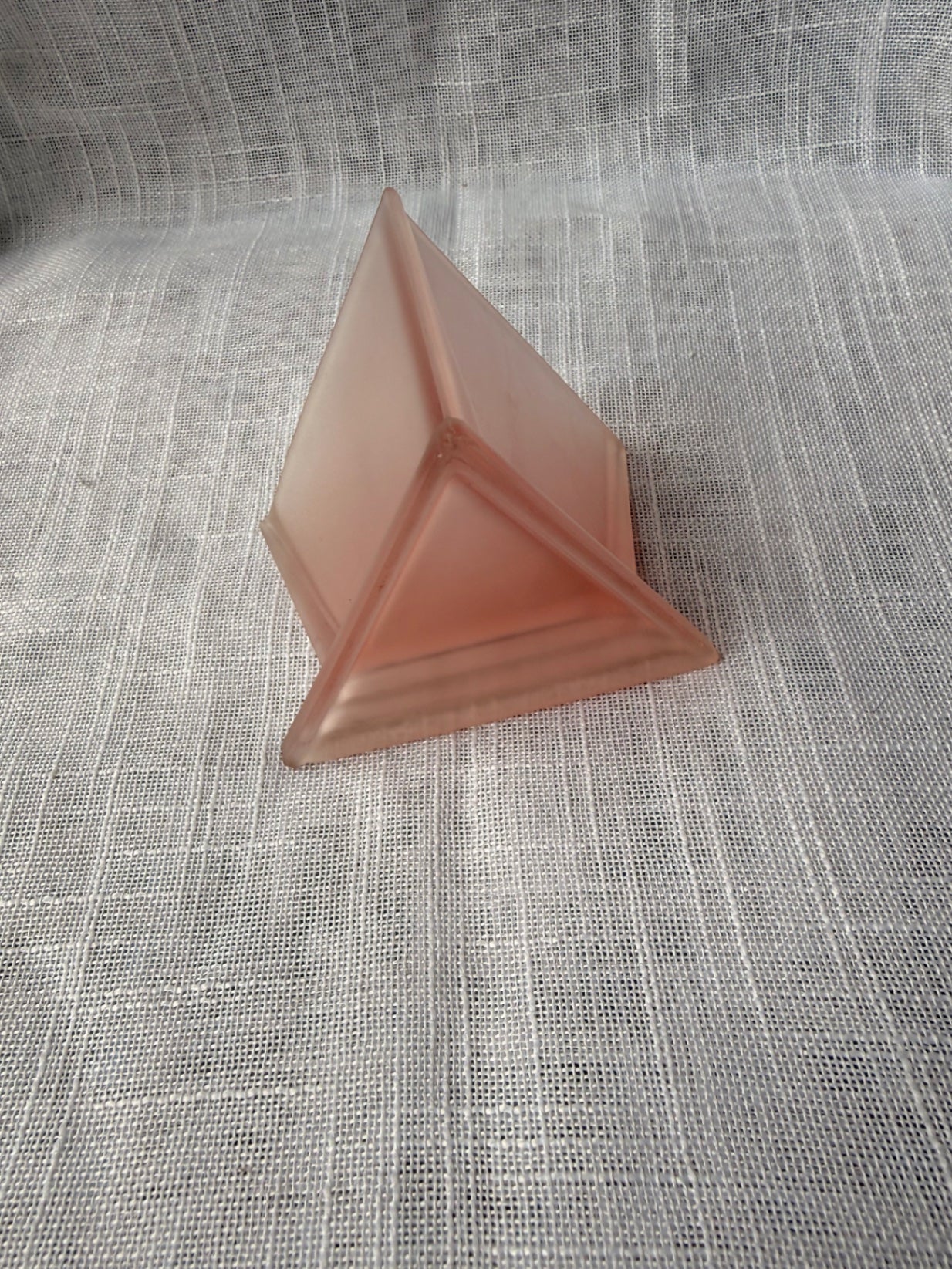 Vintage Art Deco Frosted Pink Satin Glass Triangular Dish | Geometric Planter & Catchall