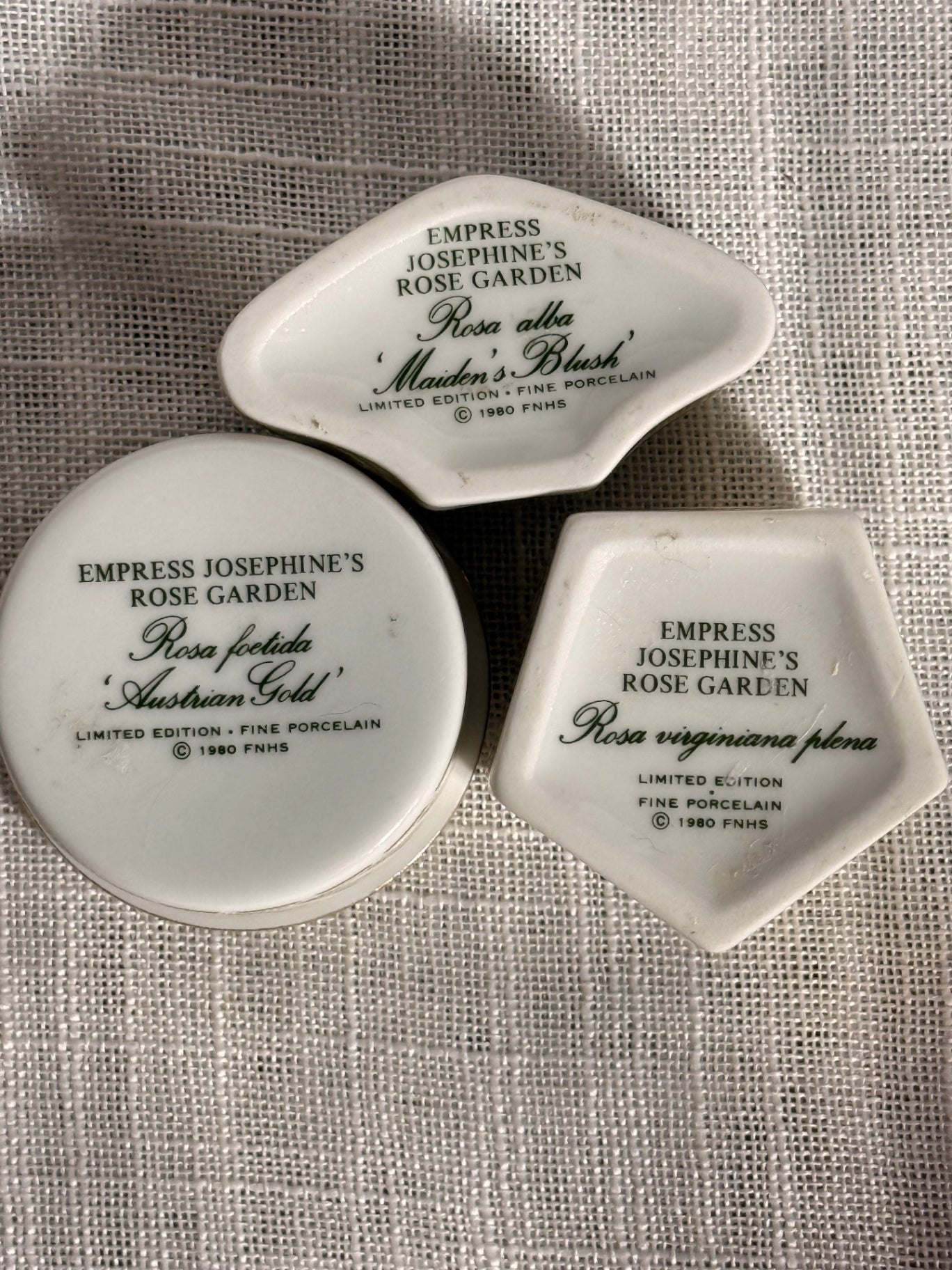 Set of 3 Vintage 1980 Empress Josephine's Rose Garden Porcelain Trinket Boxes | FNHS Limited Edition