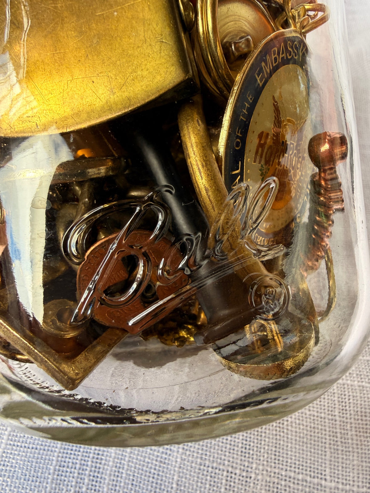 Vintage Brass & Metal "Junk Drawer" Ephemera Lot | 1944 FDR/Truman Pin in Ball Mason Jar