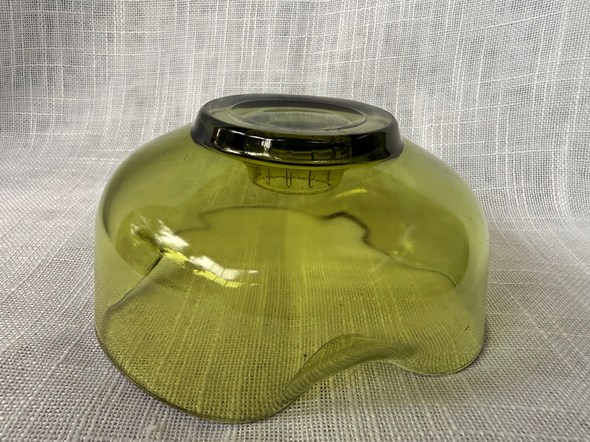 Mid-Century Modern Olive Green Art Glass Candle Holder | Ruffled Hand-Blown Taper Base