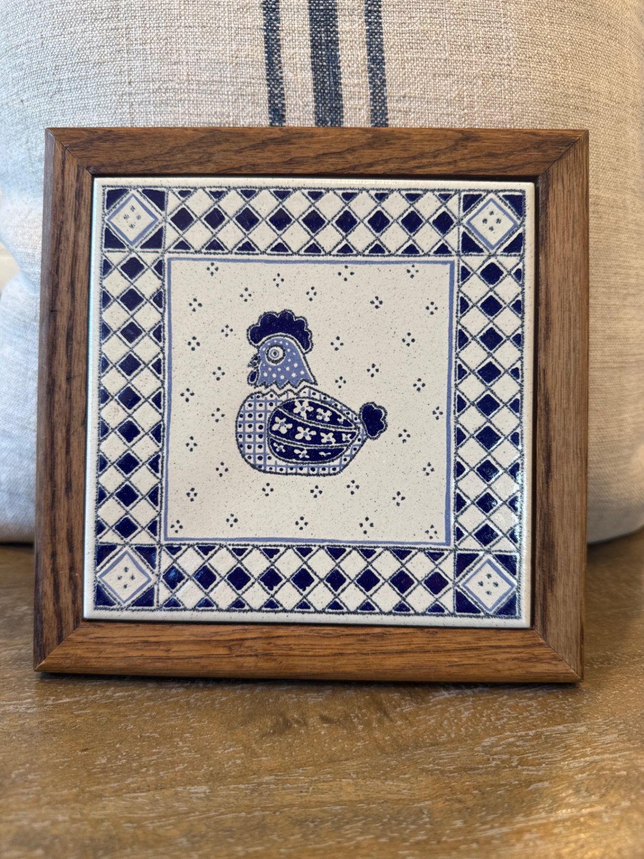 vintage chicken ceramic tile trivet from Italy