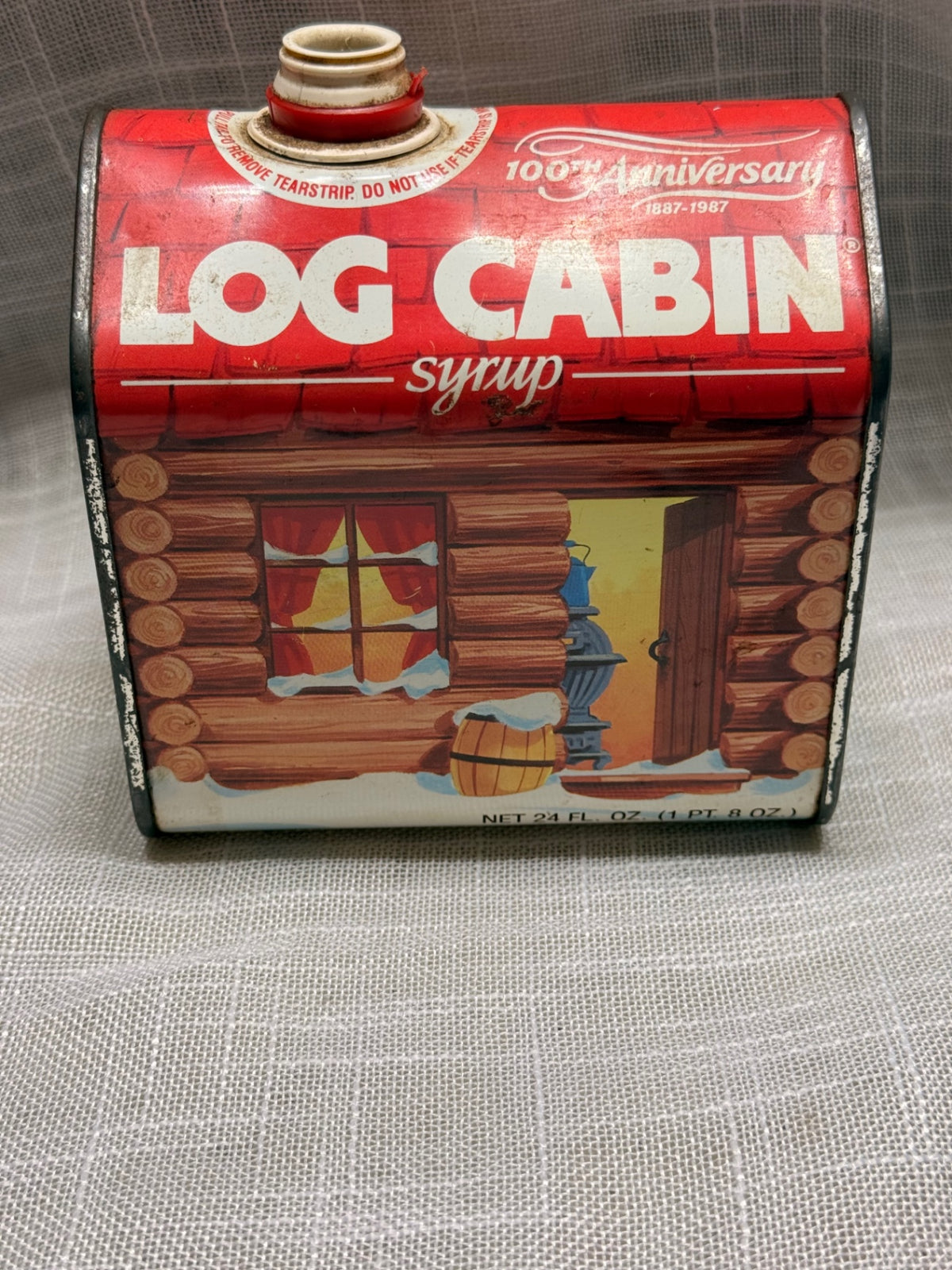 Vintage 1987 Log Cabin Syrup 100th Anniversary Collector Tin | Rustic Decor