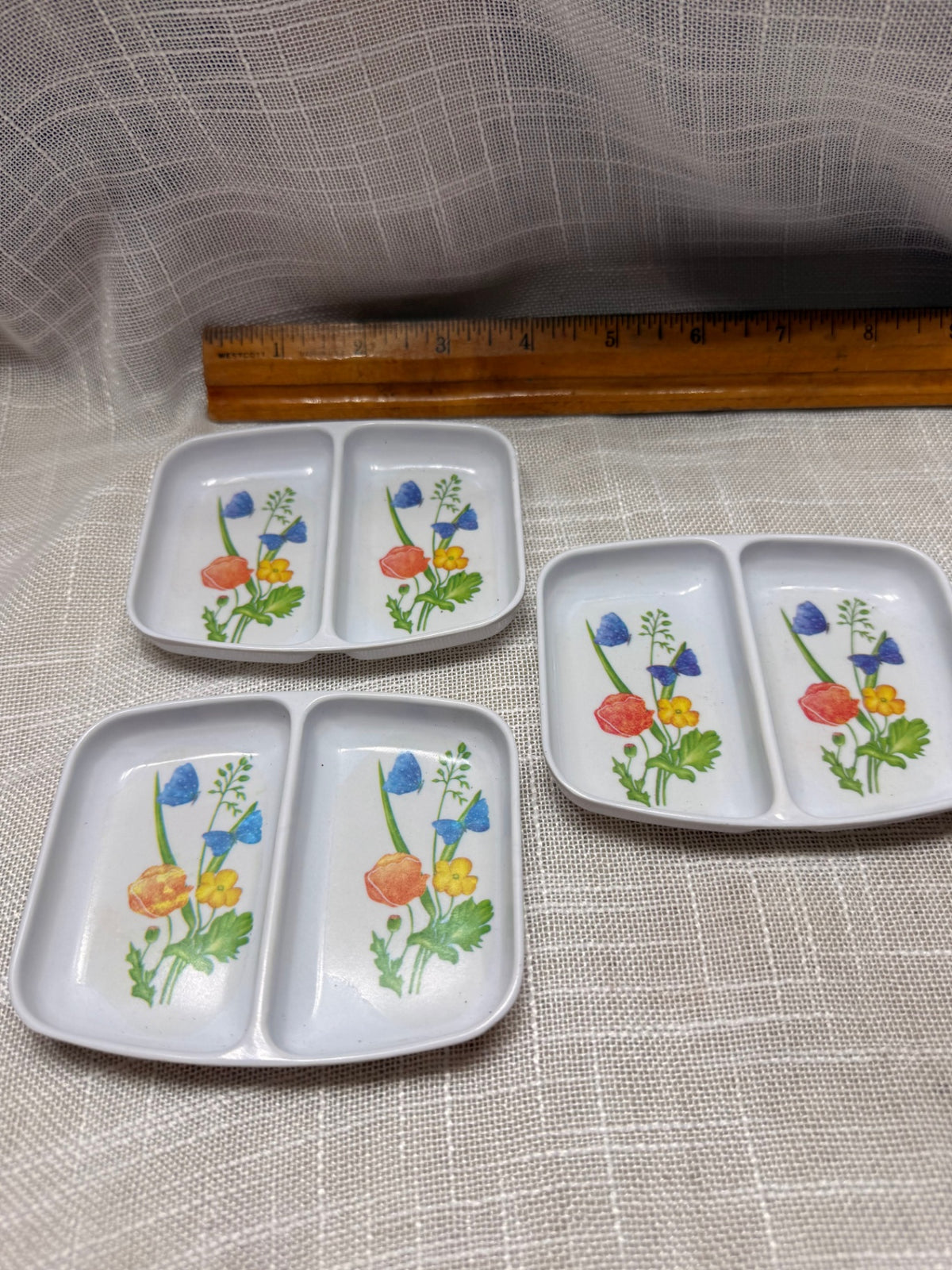 Set of 3 Vintage Retro Floral & Butterfly Divided Trays | Small Snack Dishes