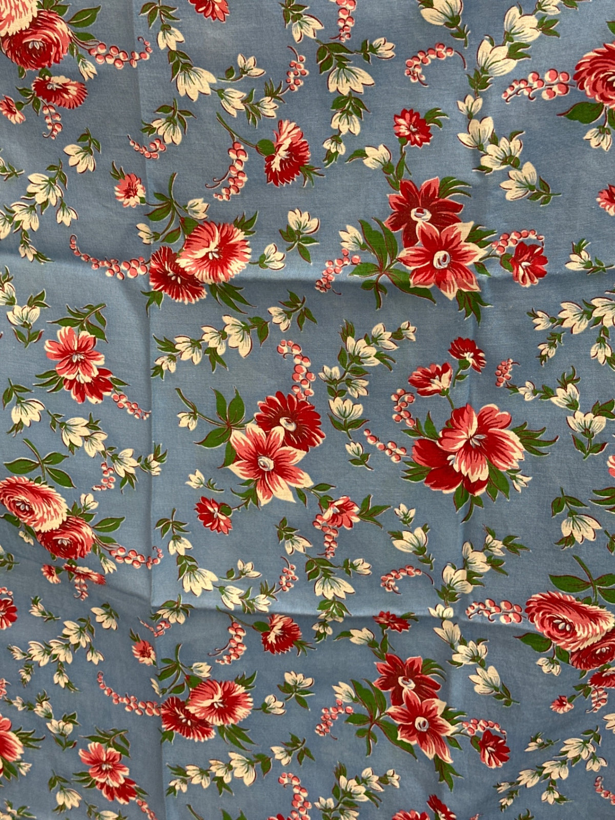 Vintage blue floral linen table square